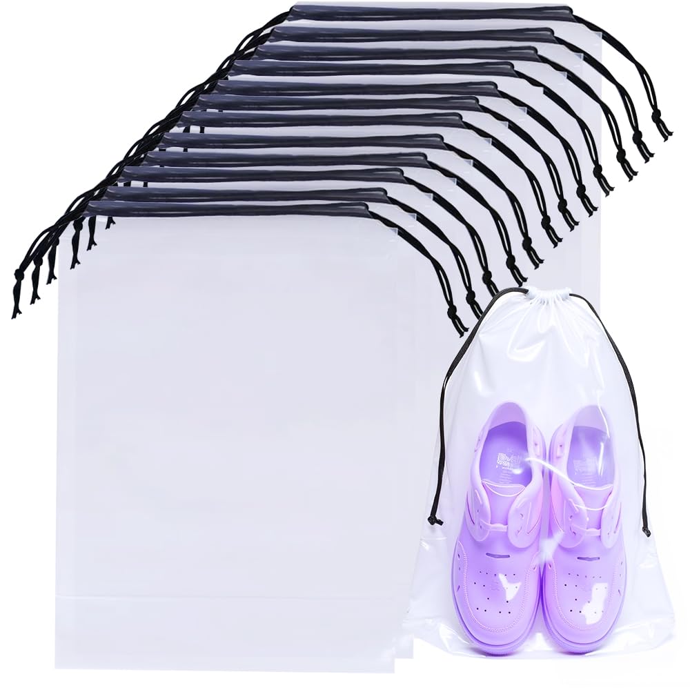 100 Pcs Clear Plastic Drawstring Shoe Bags for Travel & Storage - 16
