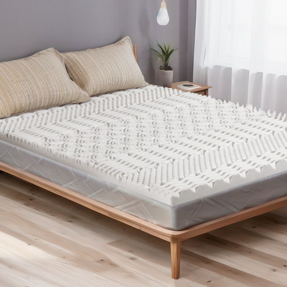 Giselle 8cm Memory Foam Mattress Topper - 7 Zone Support & Airflow Technology - Double Size White - Perfect for Back Pain Relief & Temperature Regulation in Bedrooms