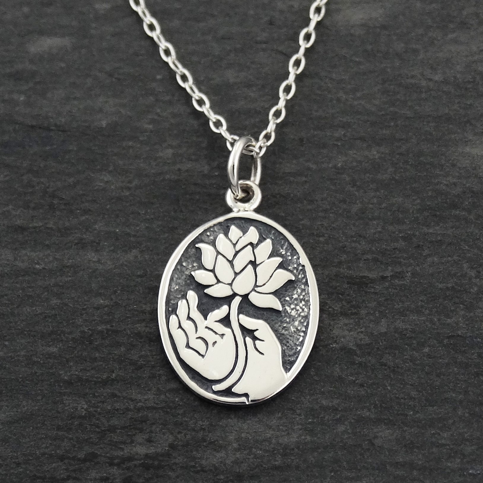 Sterling Silver Lotus Flower Necklace with Mandala Pendant - OM & Coexist Charm on 18