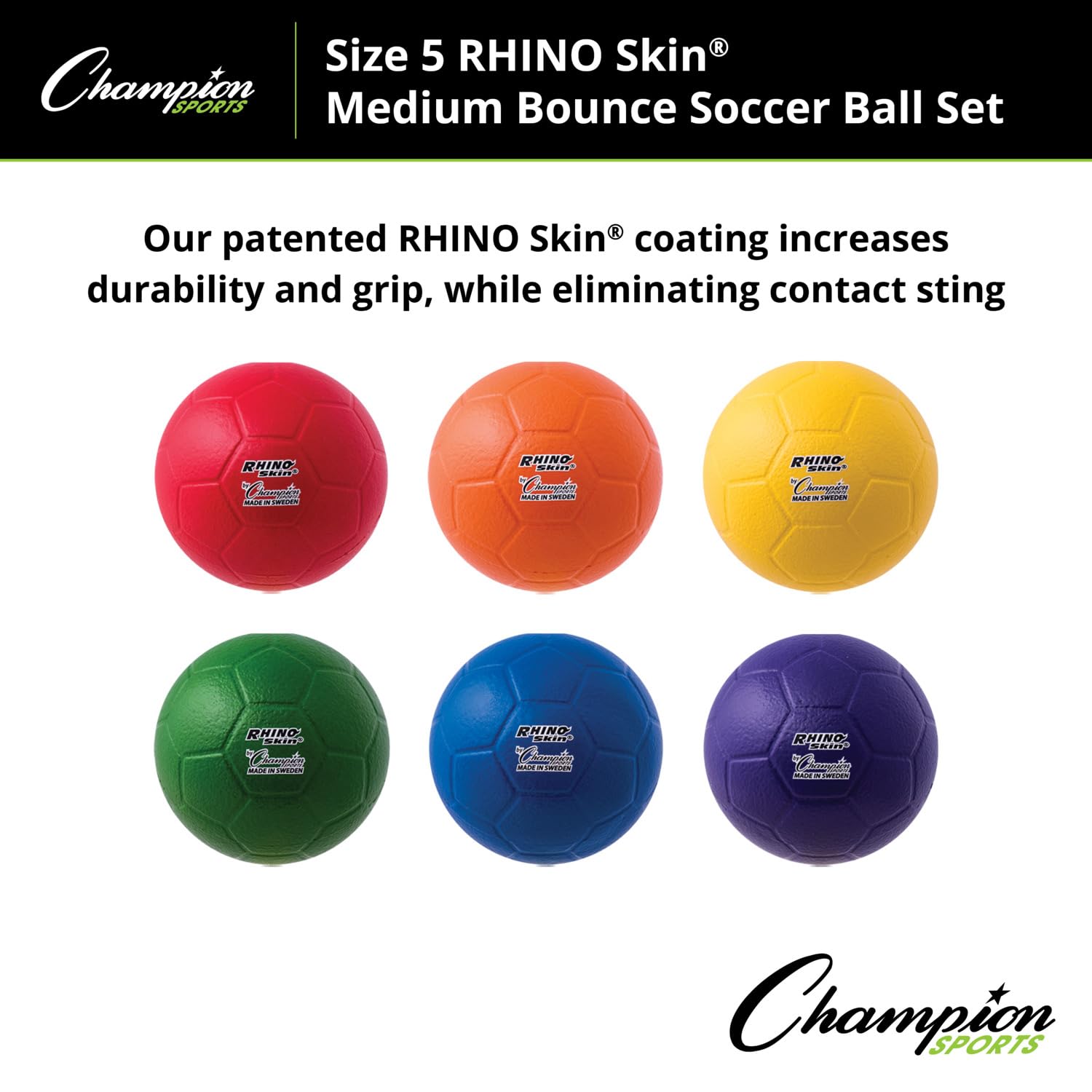 Champion Sports Rhino Skin Soccer Ball Set - Durable Match & Training Soccer Balls for Youth & Adults - Perfect for Practice, Games & Backyard Play