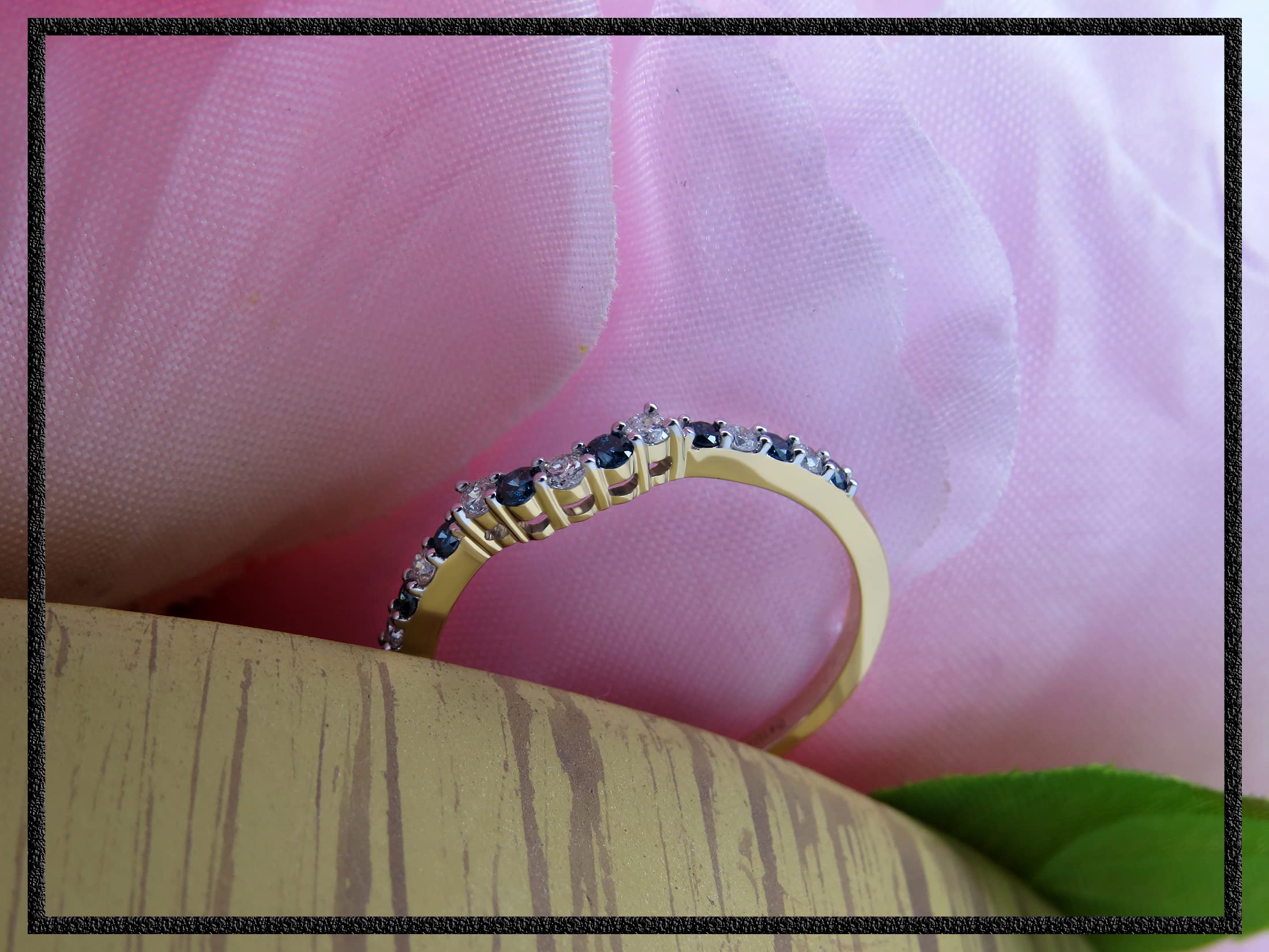 0.30 Cttw Round Blue & White Diamond Stackable Wedding Band for Women - 14K Solid Gold Anniversary Ring - Perfect for Stacking, Bridal Sets & Special Occasions