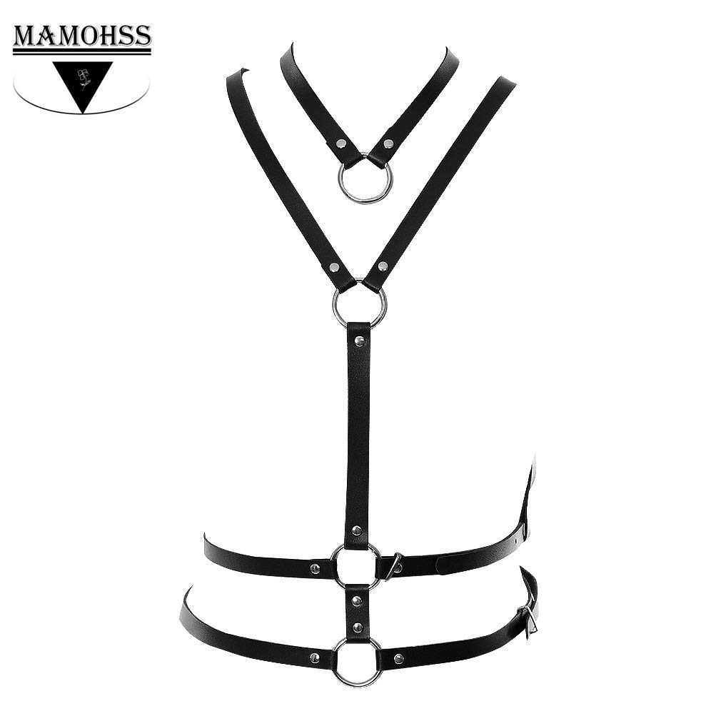 MAMOHSS Women's Black Faux Leather Cage Straps Bra Body Harness - Sexy Lingerie Belt for Women - Perfect for Boudoir, Bachelorette Parties & Romantic Nights