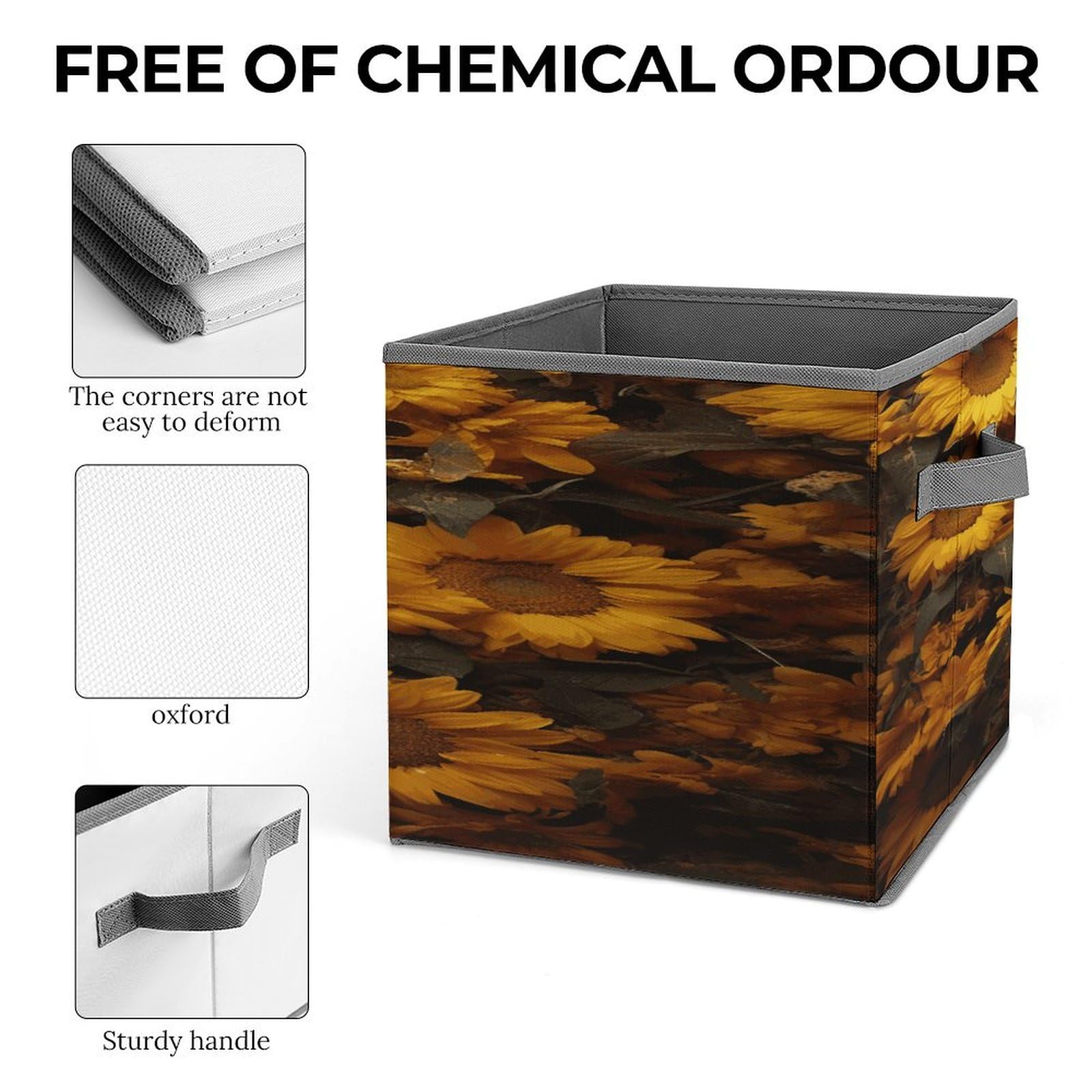 Collapsible Storage Cubes 10.6x10.6 Inches - Leopard & Sunflower Printed Foldable Bins with Handles for Home Organization | Perfect for Closet, Nursery, Office & Laundry Room Storage