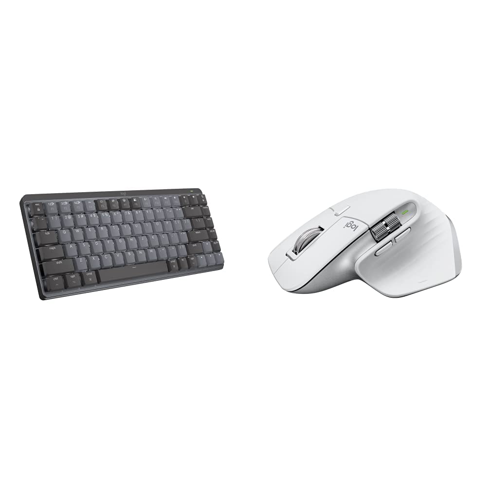 Logitech MX Mechanical Mini Wireless Keyboard with Tactile Quiet Switches - Backlit Bluetooth USB-C for Mac & Windows | MX Master 3S Wireless Mouse with Ultra-Fast Scrolling - Pale Grey | Perfect for Office Work, Gaming & Creative Professionals