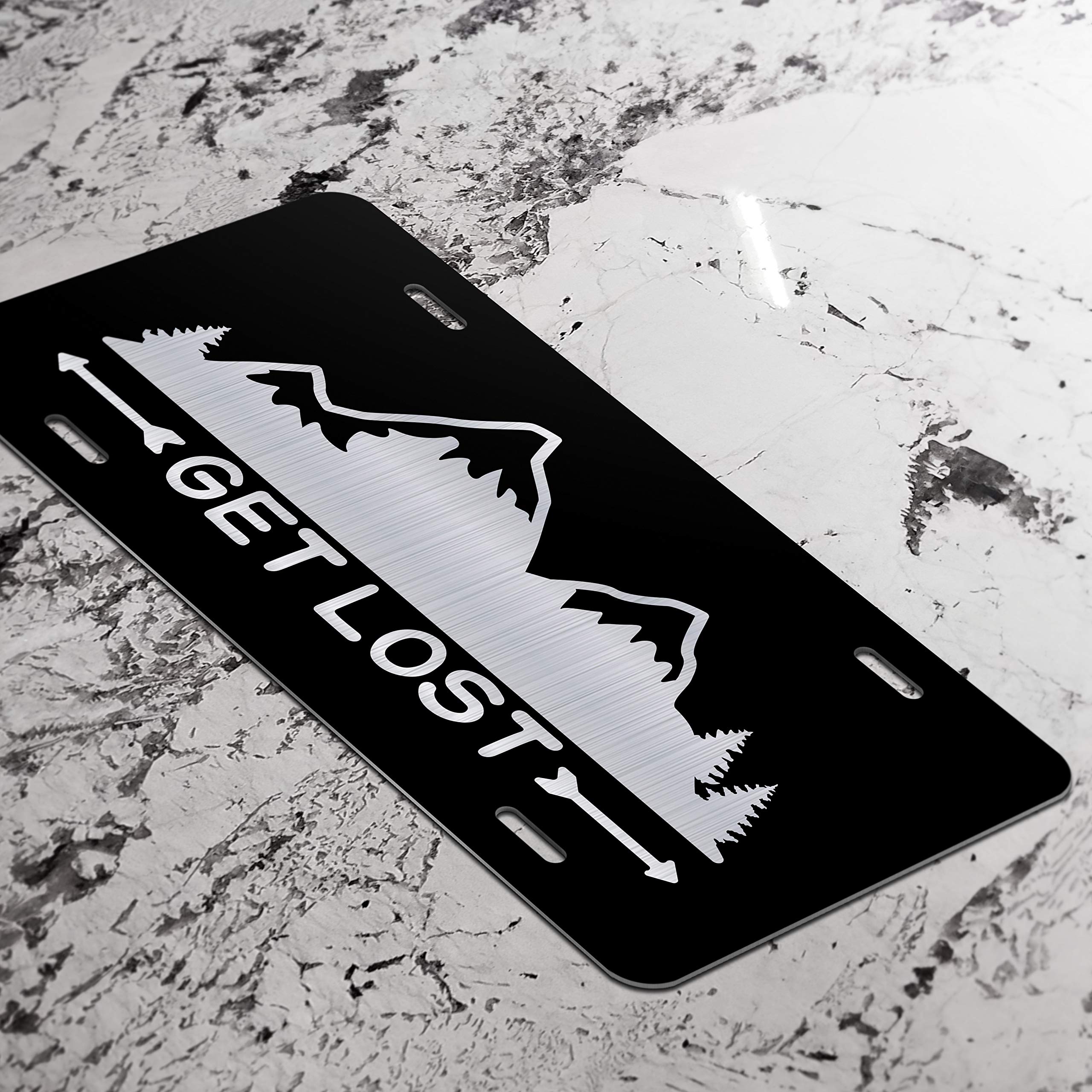 Outdoor Camping Hiking Mountain Explore Vanity License Plate - 'Get Lost' Engraved Design - Perfect for RV, Truck & Adventure Vehicle Decoration