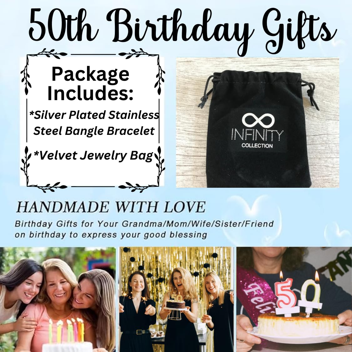 50th Birthday Charm Bracelet with Birthstone - Elegant 50th Birthday Gifts for Women, Fabulous & Fifty Jewelry - Perfect for Anniversary, Mother's Day & Special Occasions