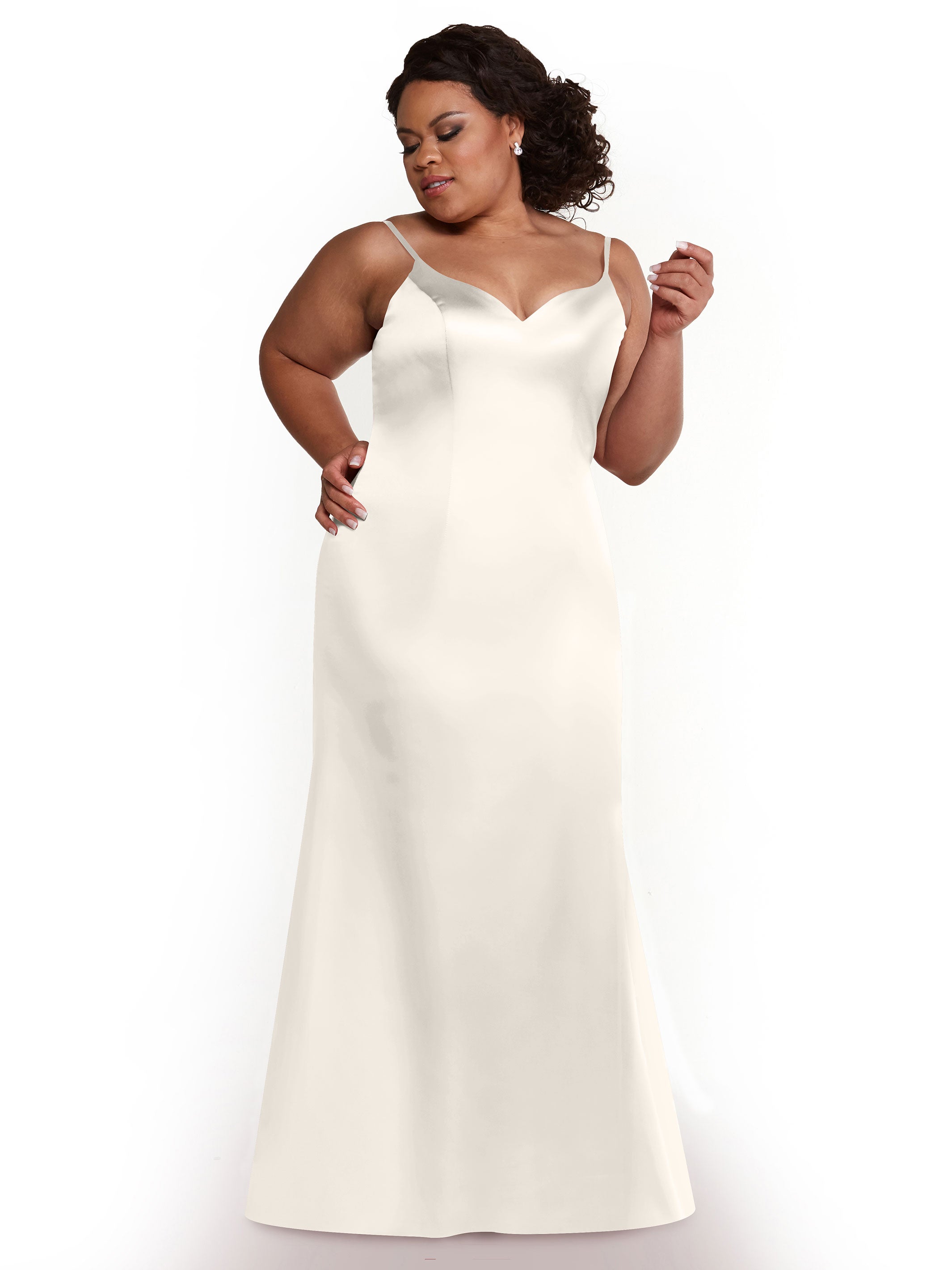 Elegant 80132 Fit and Flare Satin Bridesmaid Dress with Thigh High Slit - Perfect for Weddings, Proms, and Formal Events