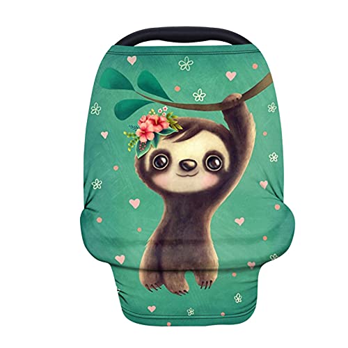 ZFRXIGN Stretchy Soft Turquoise Baby Sloth Car Seat Cover - Universal Fit for Infant Car Seat Canopy, Nursing Cover Scarf & Baby Chair - Perfect for Travel, Nursing & Outdoor Protection