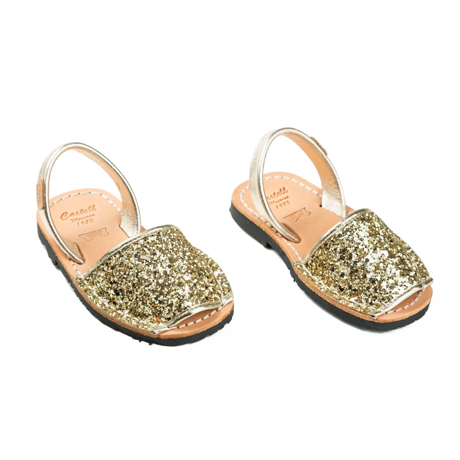 Sparkly Leather Menorcan Sandals for Kids - Iker 1097R - Comfortable & Stylish Beach Shoes for Summer Vacations & Outdoor Play