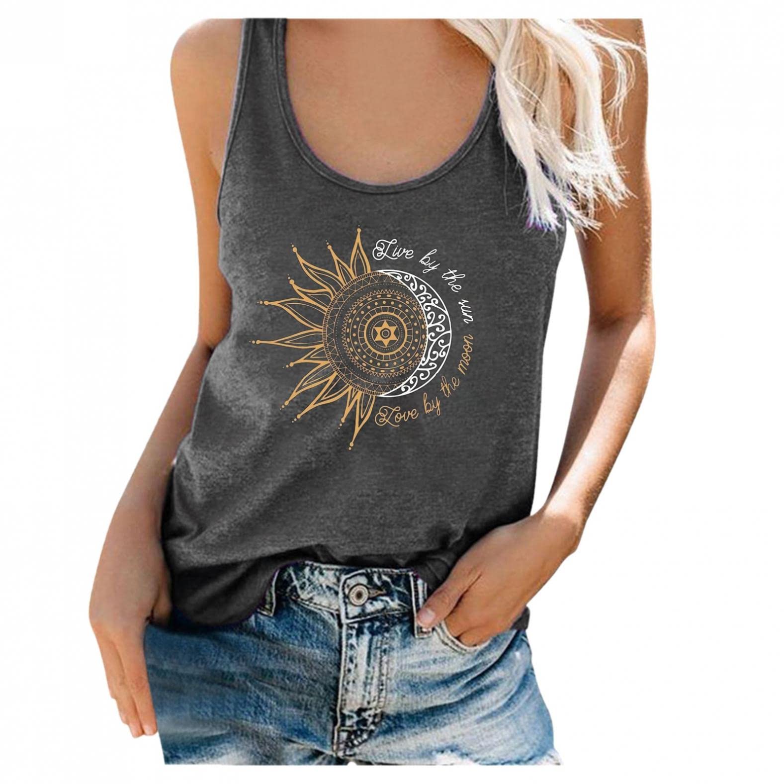 Vedolay Women's Fashion Graphic Printed Sleeveless Crop Tank Top - Soft Loose Comfortable Summer Blouse Tee for Casual Wear, Beach, Gym & Outdoor Activities
