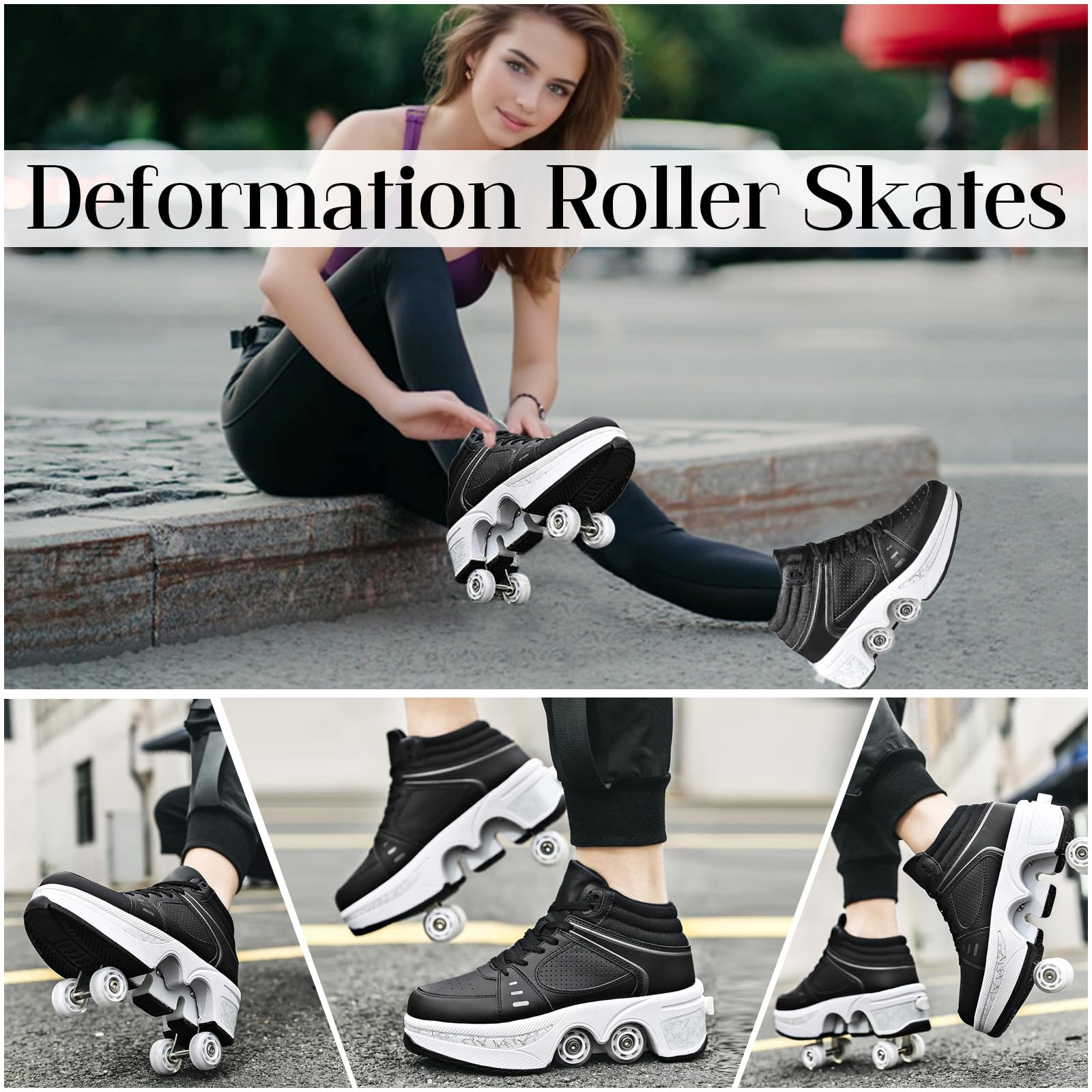 Best Roller Skate Shoes for Men & Women - Double Row Deform Wheel Retractable Roller Sneakers - Outdoor Skating Shoes for Boys & Girls - Perfect for Commuting, Fitness & Fun Activities