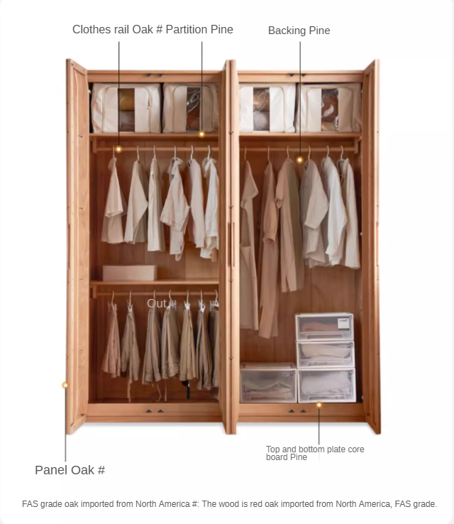 Solid Oak Wood Wardrobe with High Doors - Spacious Storage for Bedroom, Closet & Home Organization