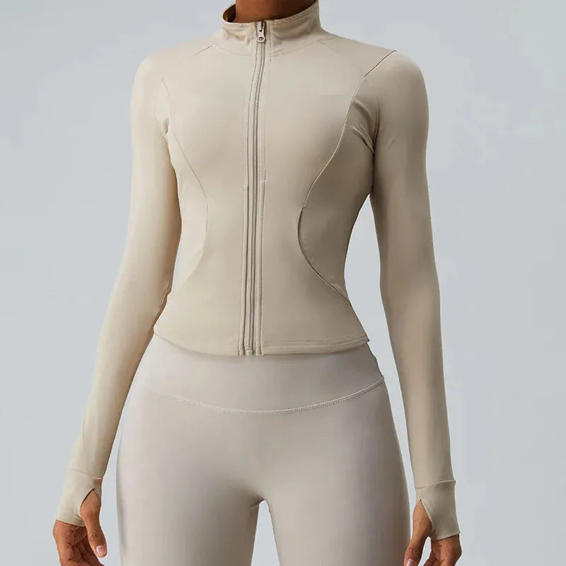 Breathable Women's Long Sleeve Running Shirt - Lightweight Workout Top with Zipper & Finger Holes for Yoga, Gym, and Outdoor Sports | Perfect for Jogging, Hiking & Fitness Training