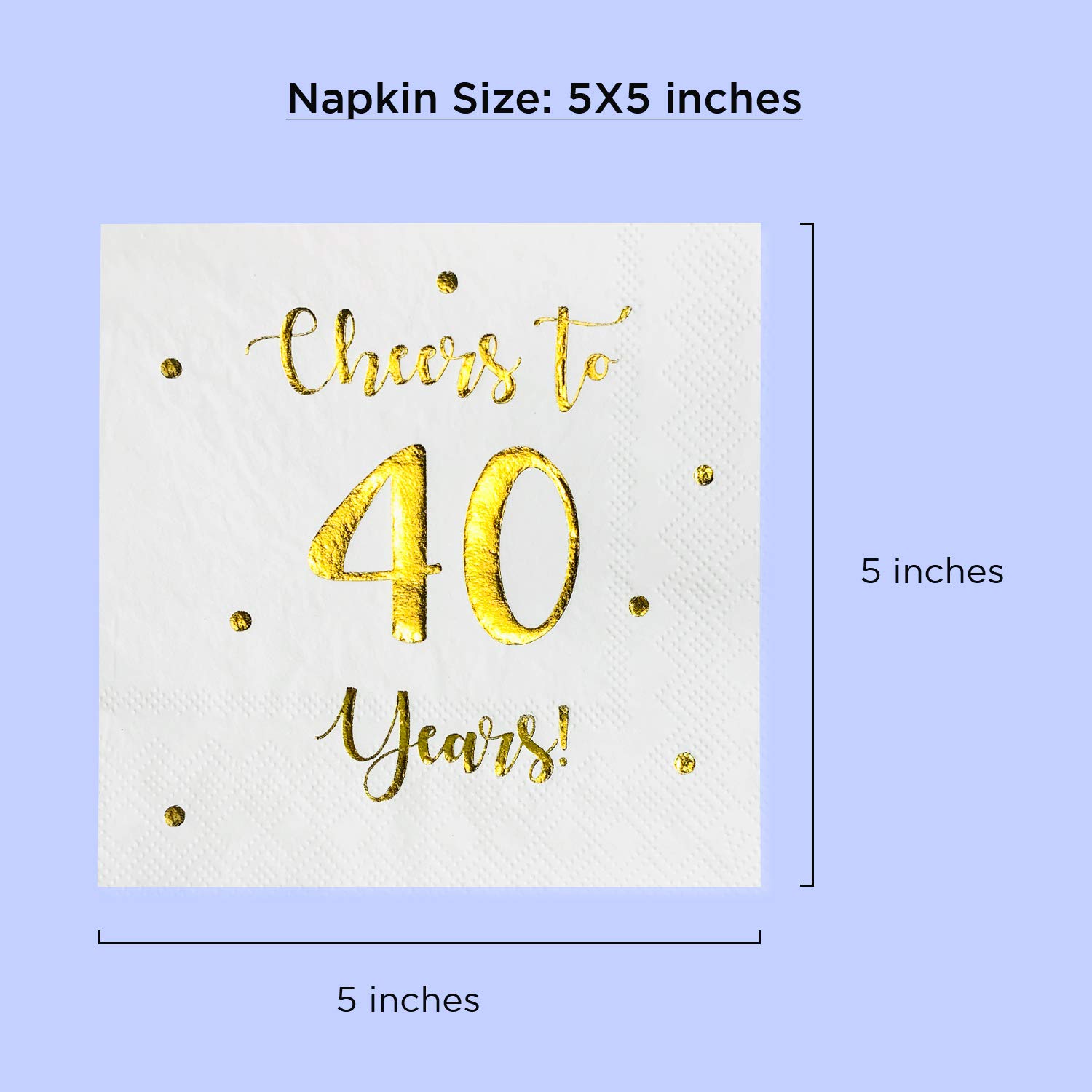 Happy 40th Birthday Cocktail Napkins - 50-Pack 3-Ply White 5x5 Inch Party Napkins for Men & Women | Anniversary, Wedding & Milestone Celebration Decor | Perfect for Cocktail Parties, Birthday Bashes & Special Events