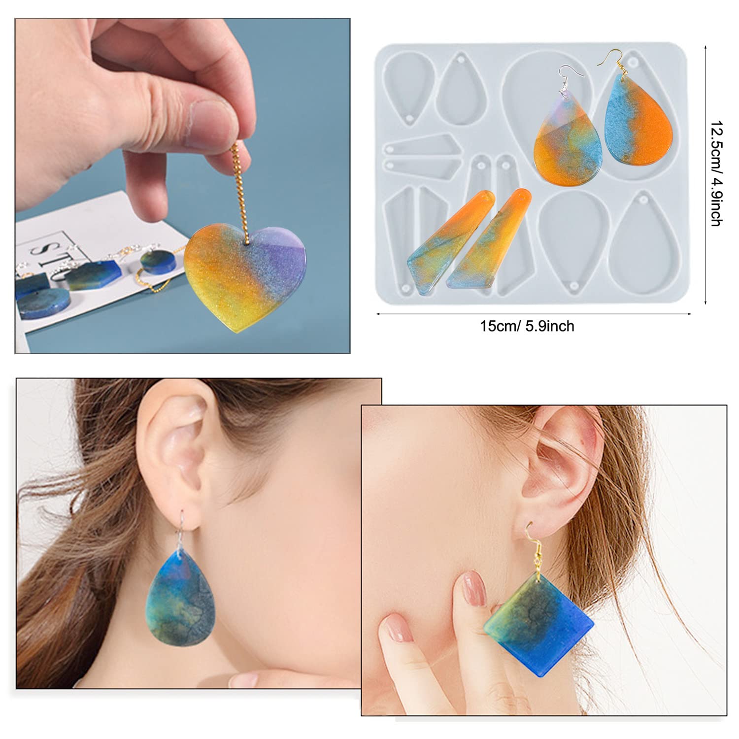 3 Pack Resin Earring Molds with Hooks & Jump Rings - DIY Silicone Jewelry Molds for Epoxy Casting, Pendants & Keychains - Perfect for Handmade Earrings, Gifts & Craft Projects