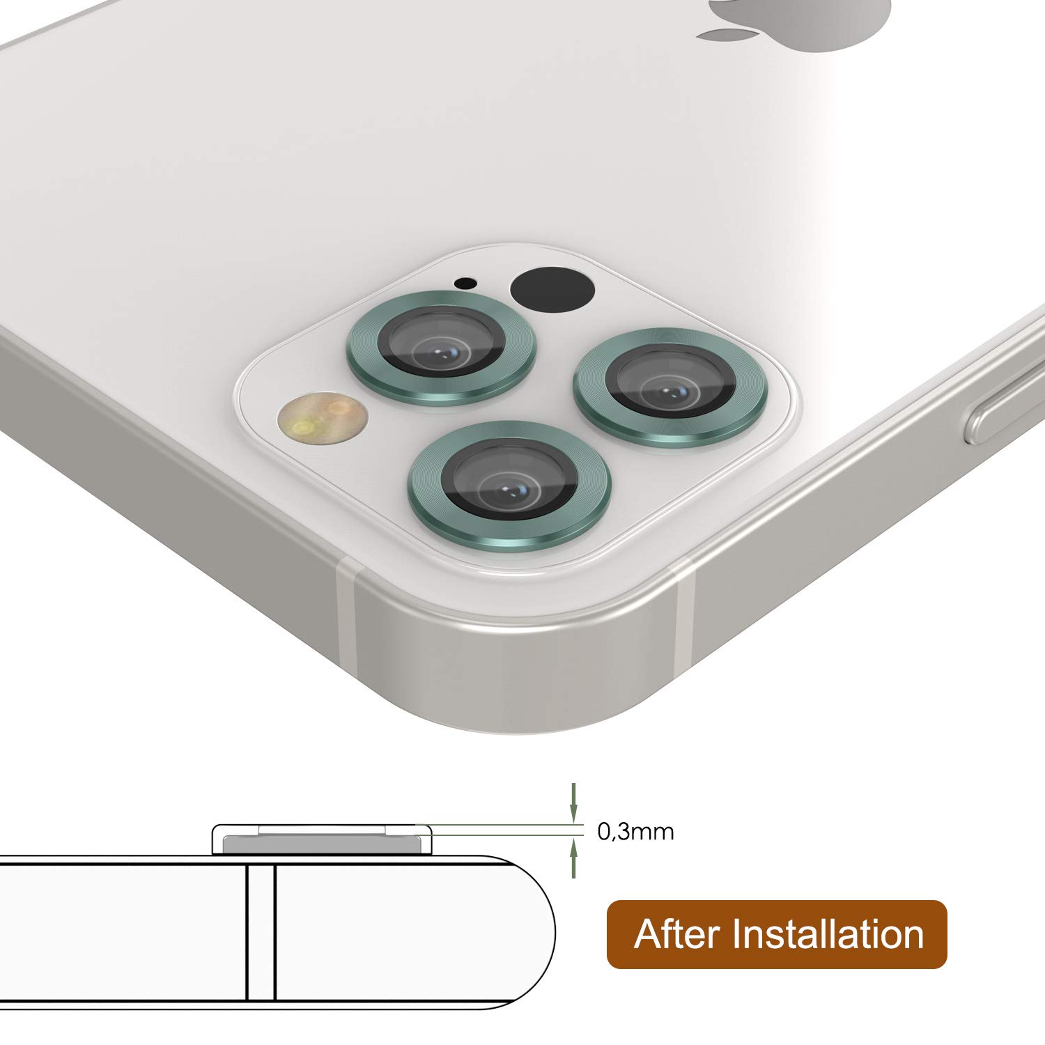 PunkCase iPhone 12 Pro Camera Protector Ring - Premium Aluminum Alloy Lens Cover with 9H Tempered Glass Screen Protector | Ultra Slim Design for iPhone 12 Pro (6.1 Inch) | Dark Green | Perfect for Outdoor Adventures, Travel & Daily Protection
