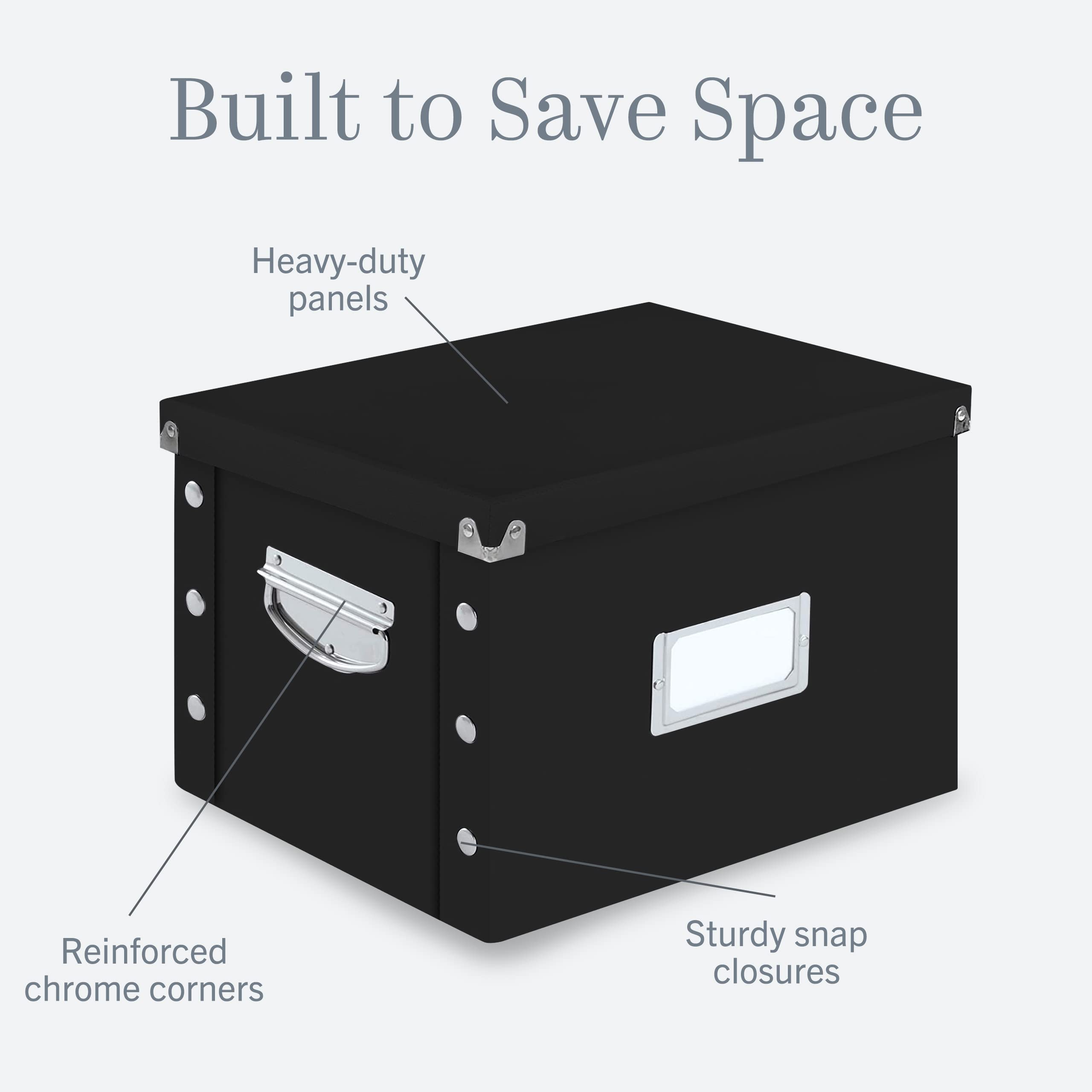 Snap-N-Store File Storage Box & Organizer - 1 Pack - 16.125 x 13.125 x 9.875 Inch Letter/Legal Size Portable File Box with Lid for Office Documents, School Supplies & Home Organization - Durable Glossy Black Storage Solution for Students, Teachers & Professionals