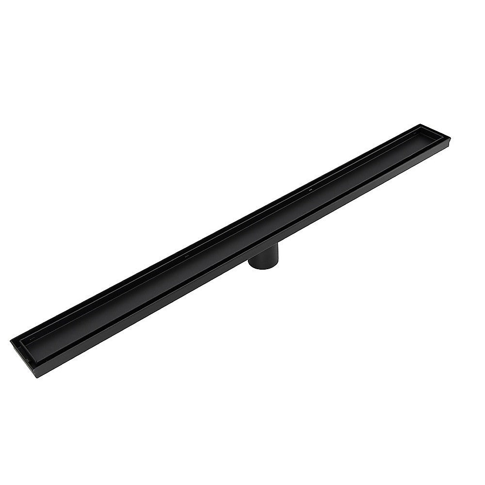 1000mm Black Tile Insert Shower Drain Grate with Center Outlet - Heavy Duty Bathroom Floor Waste Drain for Wet Room, Shower Enclosure & Tiled Floors