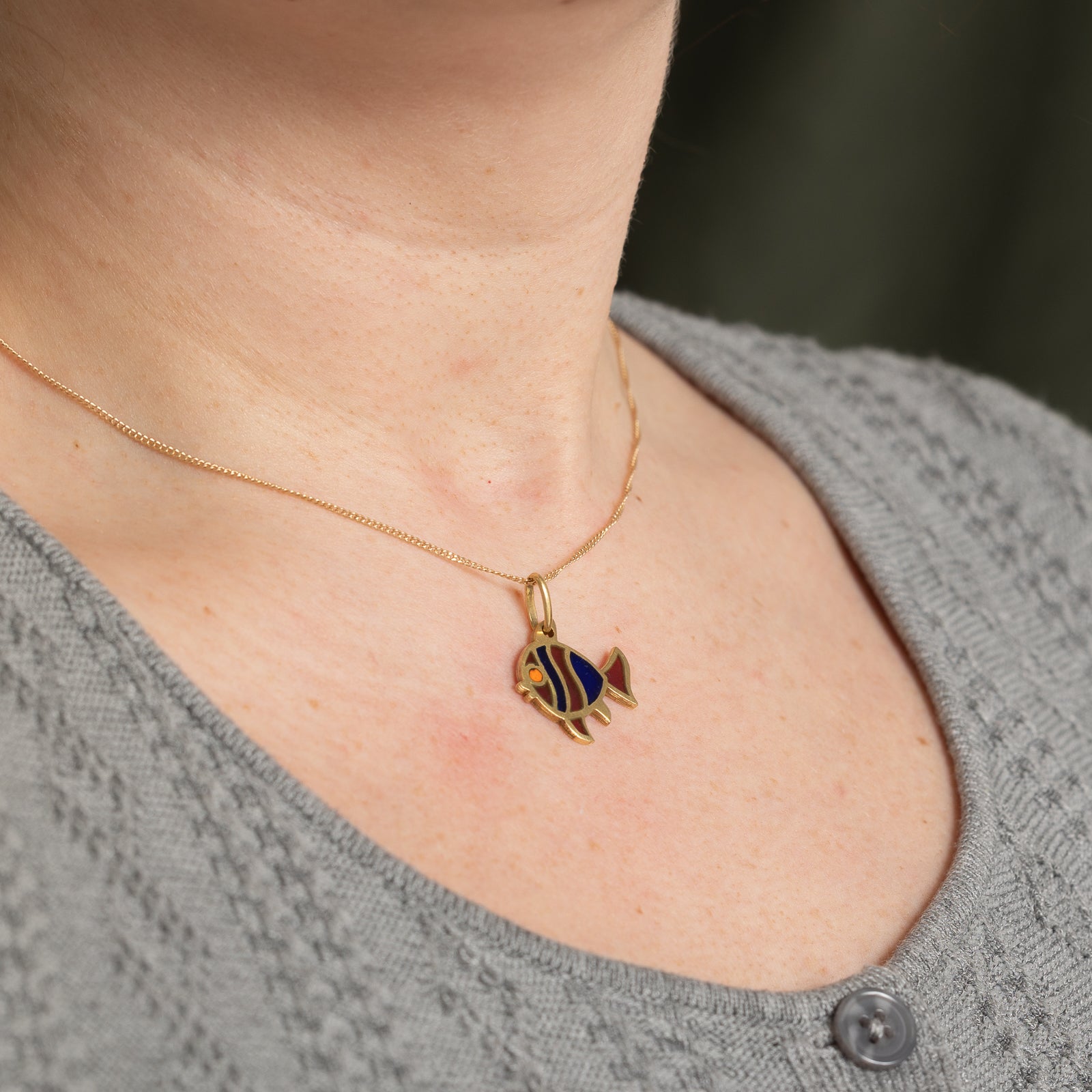 18K Italian Yellow Gold Enamel Fish Charm Pendant - Elegant Jewelry Gift for Women, Perfect for Birthdays, Anniversaries & Special Occasions