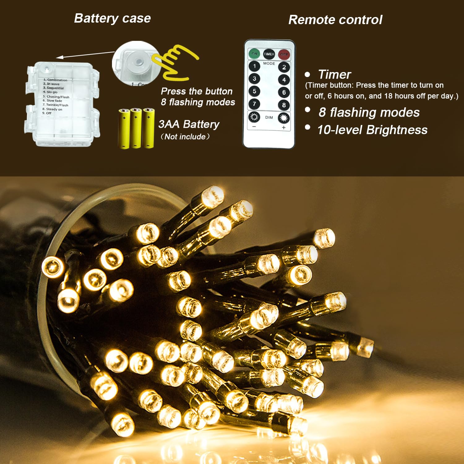 100 LED Battery Remote Control String Lights - 36ft Waterproof Christmas Lights for Indoor/Outdoor Decor, Tree, Wedding, Party, Garden, Wreath & Thanksgiving Decoration | Perfect for Holiday, Home & Event Lighting