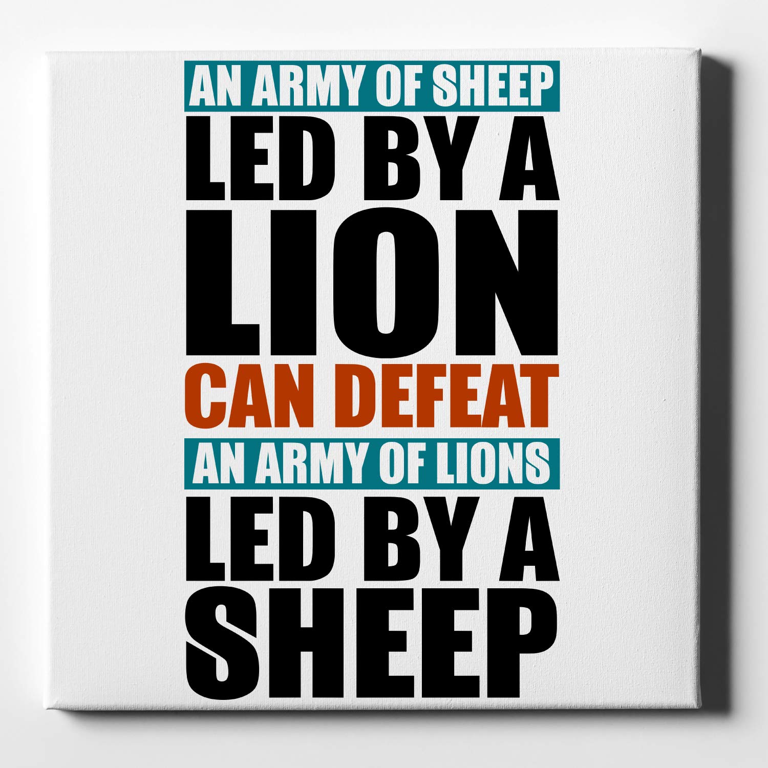 DistinctInk Sheep Led By Lion Defeat Lions Led By Sheep - 10x10 Inch Modern Canvas Wall Art - White Edge Gallery Wrapped (5/8