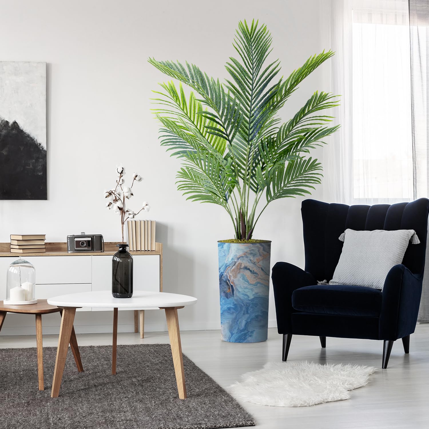 Modern Granite Effect Planter with Artificial Areca Palm Tree - 66