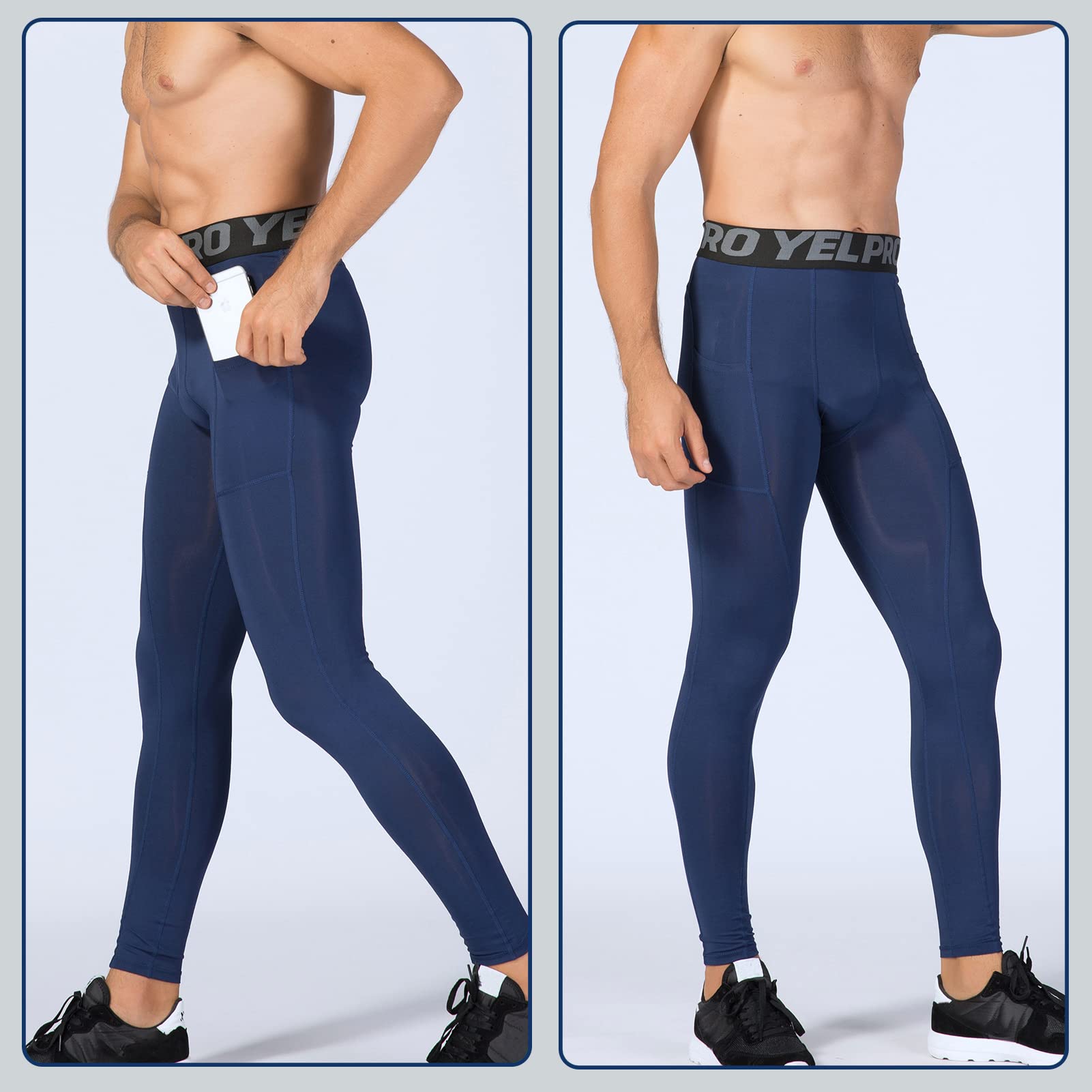 Ruowuhen 2 Pack Men's Compression Running Tights - Moisture Wicking Gym Workout Pants with Pockets for Jogging, Training & Outdoor Sports | Base Layer for Cold Weather & Active Lifestyle
