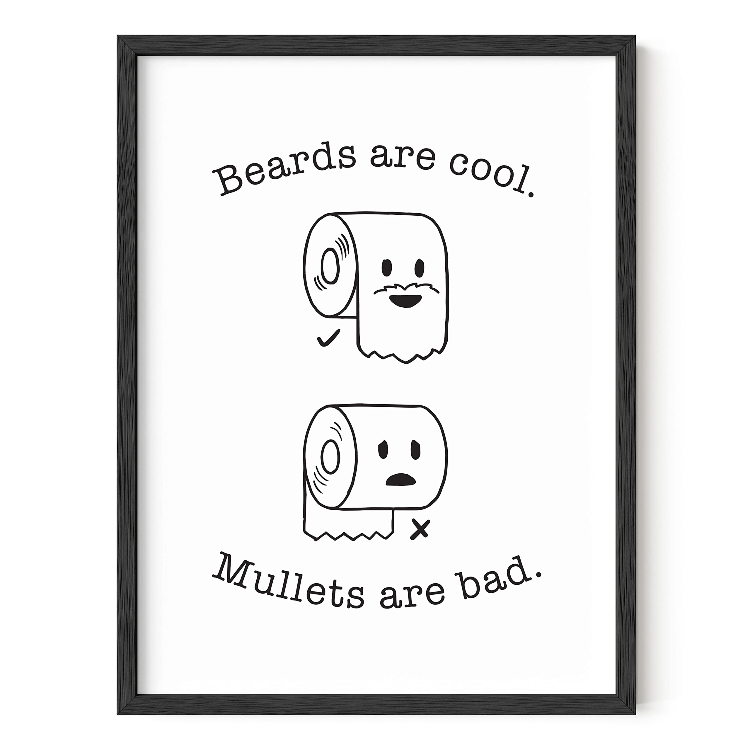 Funny Bathroom Wall Art - HAUS AND HUES Humorous Bathroom Signs & Prints | Black Framed 12x16 Bathroom Decor with Beard/Mullet Design - Perfect for Powder Rooms, Guest Baths & Man Cave Decor