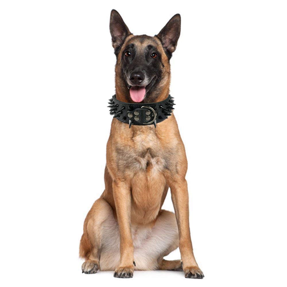 2 Inch Wide Sharp Spiked Studded Leather Dog Collar for Medium & Large Dogs - Pitbull, Labrador, Boxer, Rottweiler, German Shepherd (17-20 inch, Red) | Durable & Stylish Pet Collar for Training, Walking & Protection