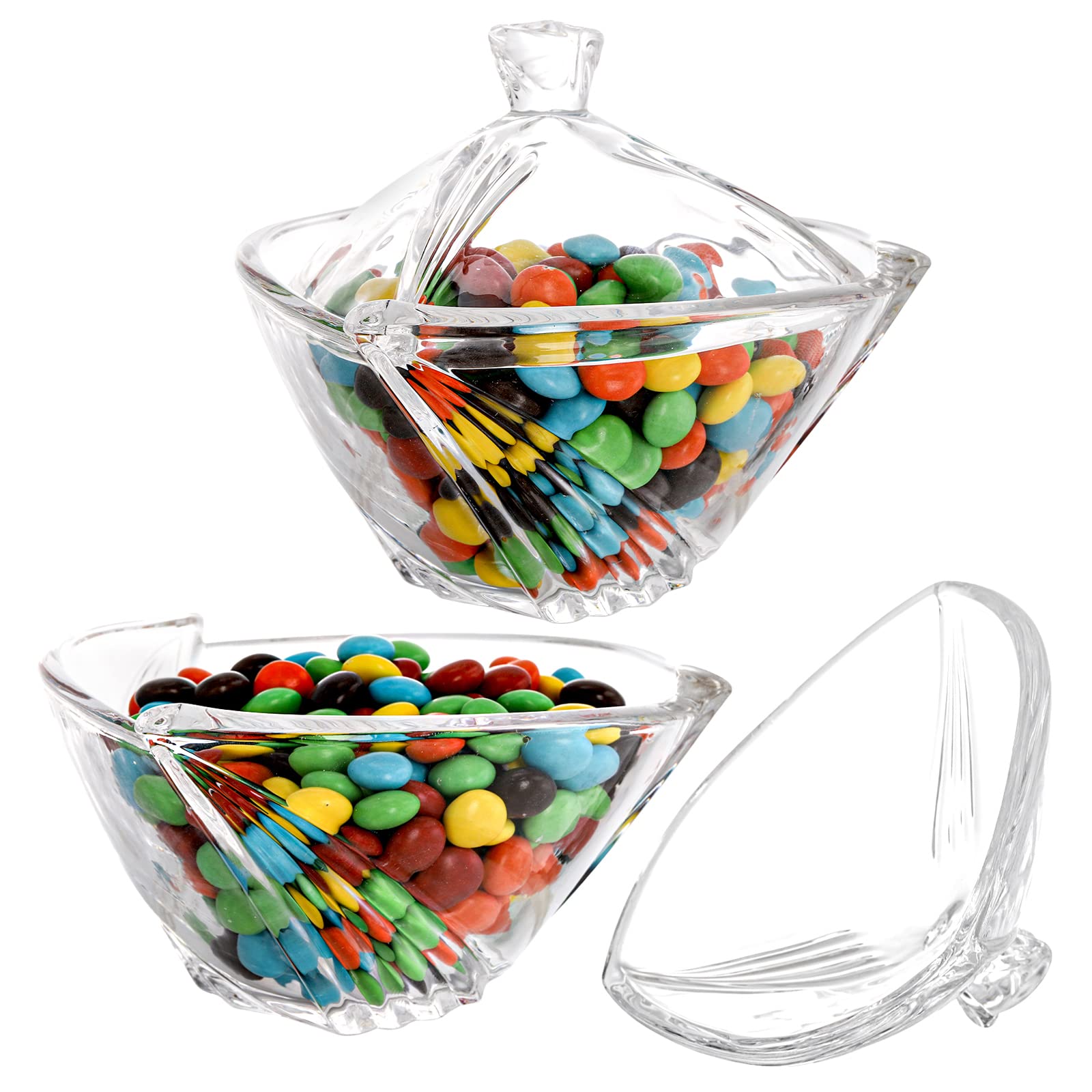 SOUJOY 2-Pack Glass Candy Dish with Lid - Clear Covered Candy Bowl & Retro European Style Jar for Home, Kitchen, Office - Perfect for Halloween Treats, Party Snacks & Table Decor