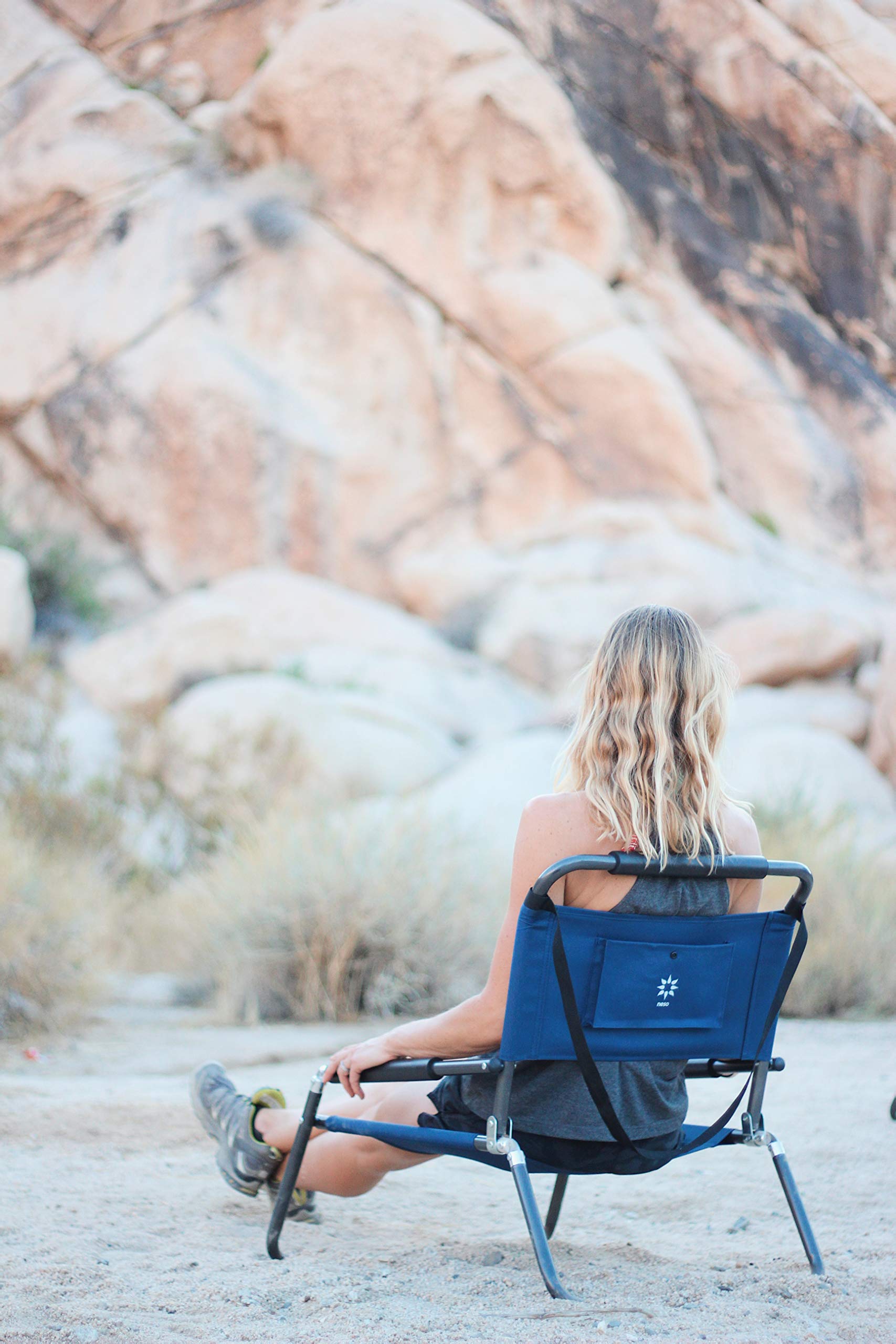2 Pack Neso XL Beach Chairs - Extra Large Water Resistant Portable Folding Chairs with Shoulder Strap & Slip Pocket - Compact Fold Design (Navy Blue) for Beach, Camping, Picnics & Outdoor Activities