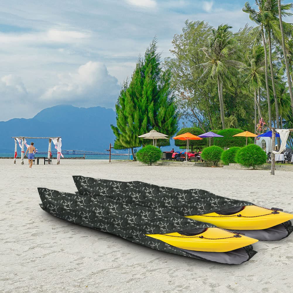 **10ft Waterproof Heavy Duty Kayak Cover - Universal Fit for Canoes & Kayaks up to 10ft Long & 27in Wide | UV Resistant Camouflage Design | Perfect for Outdoor Storage & Transport**