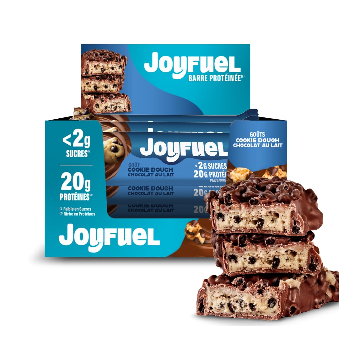JOYFUEL Protein Bar - Milk Chocolate & Cookie Dough Flavor - Low Sugar (<2g) - High Protein (20g) - Box of 12 Bars (55g Each) - Perfect for Post-Workout Recovery, Healthy Snacking & On-the-Go Nutrition