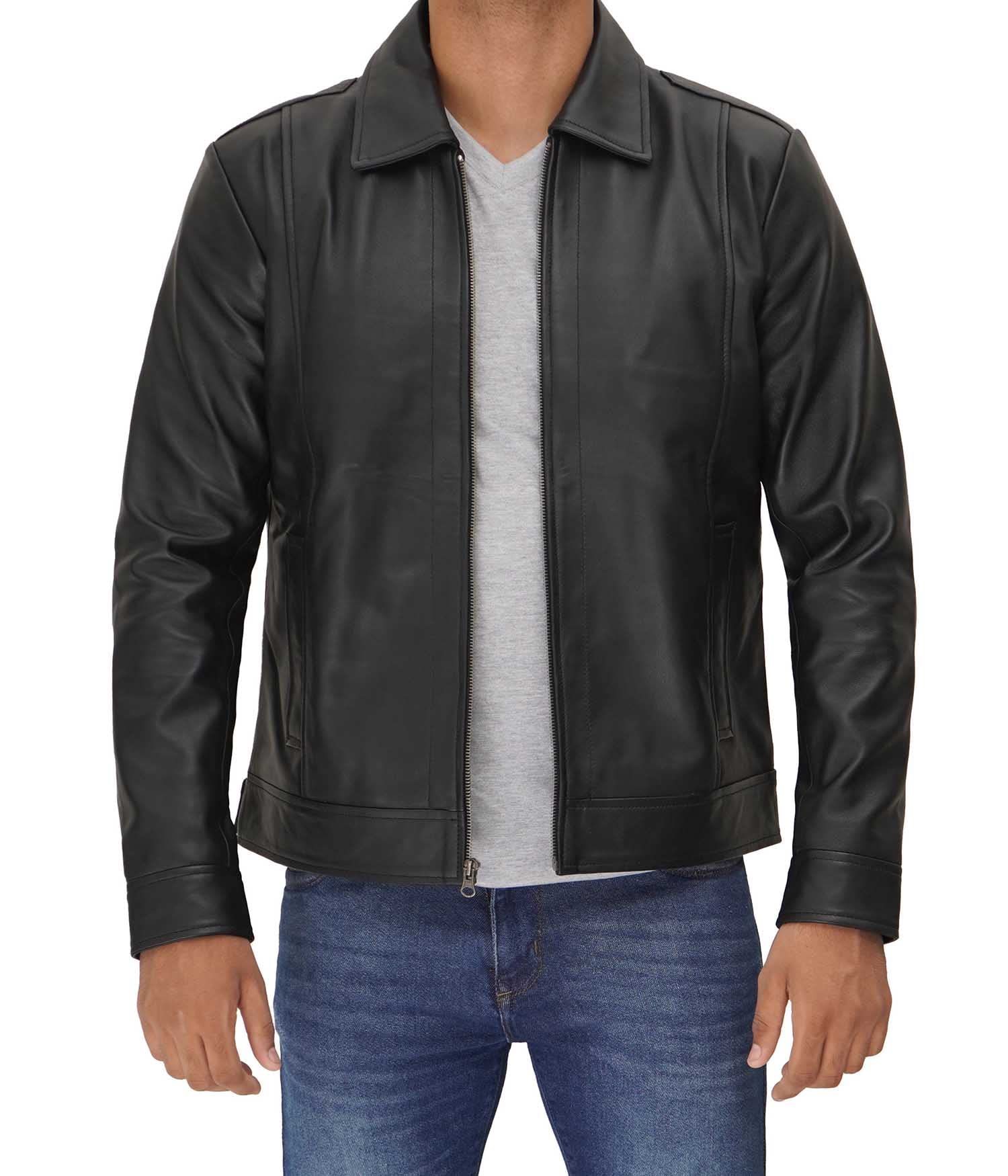 Vintage Style Men's Leather Motorcycle Jacket - Slim Fit Shirt Collar Biker Jacket for Men | Perfect for Riding, Casual Wear & Night Out