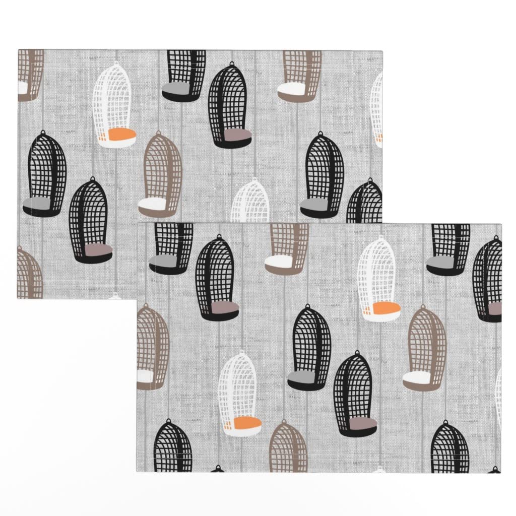 Vintage Retro Black Orange Print Linen Cotton Canvas Placemats (Set of 2) - Washable Table Mats for Dining Room, Kitchen Decor, Party & Holiday Table Setting