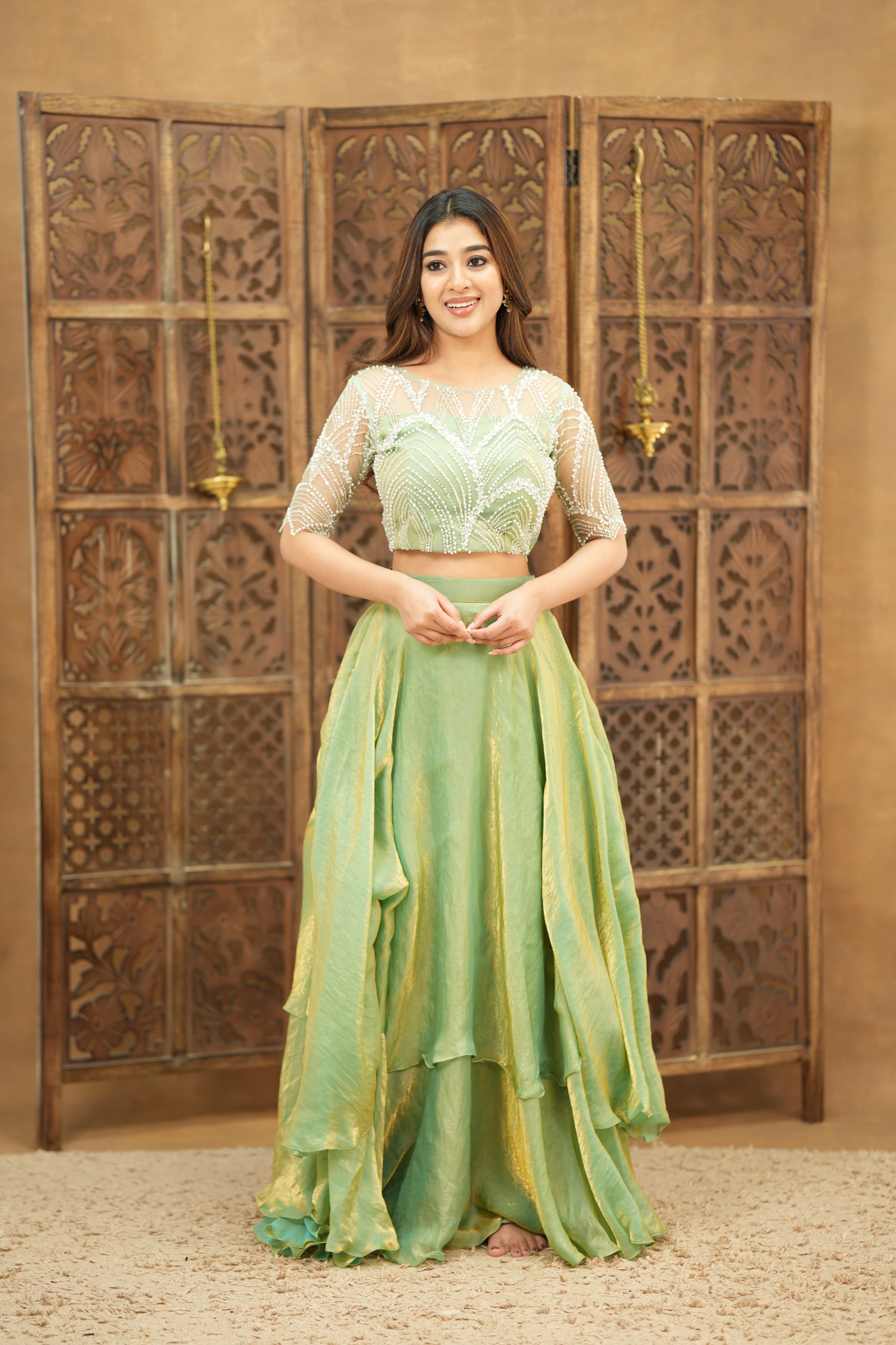 DD730 Ira Premium Pearl Sequence Crop Top and Skirt Set - Elegant Party Outfit for Women, Perfect for Weddings, Prom, and Special Occasions
