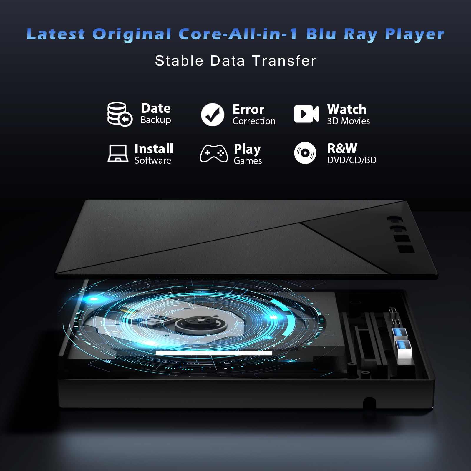 7-in-1 External Blu-Ray Drive with 4K UHD Playback - USB 3.0 & Type-C Portable DVD/CD Burner - 3D BD Player with SD/TF Card Slots - Compatible with Windows/Mac Laptop & Desktop - Perfect for Home Theater, Movie Nights & Data Backup