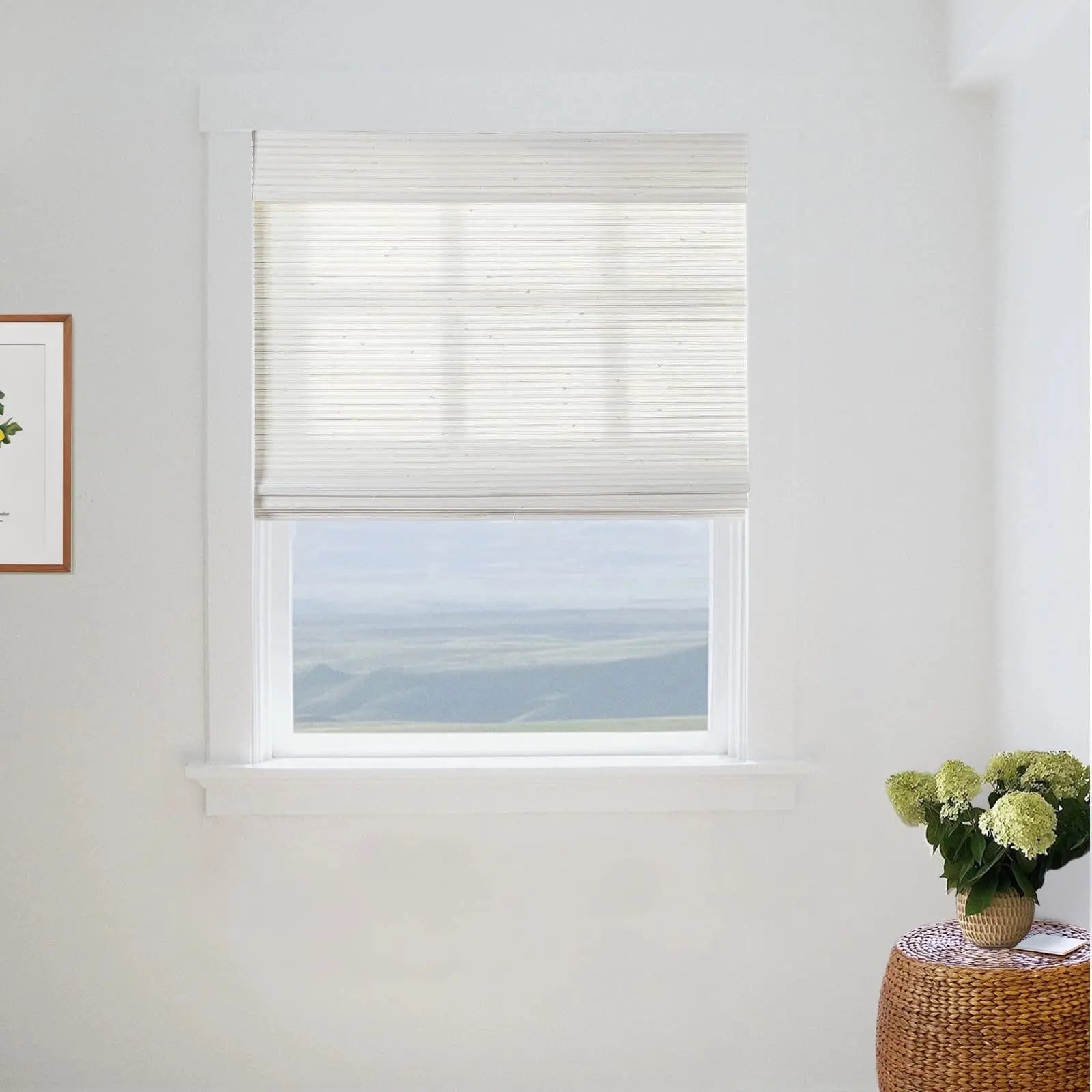 Natural Bamboo Woven Window Shade - Eco-Friendly White Roller Blind for Home & Office Privacy and Sun Protection