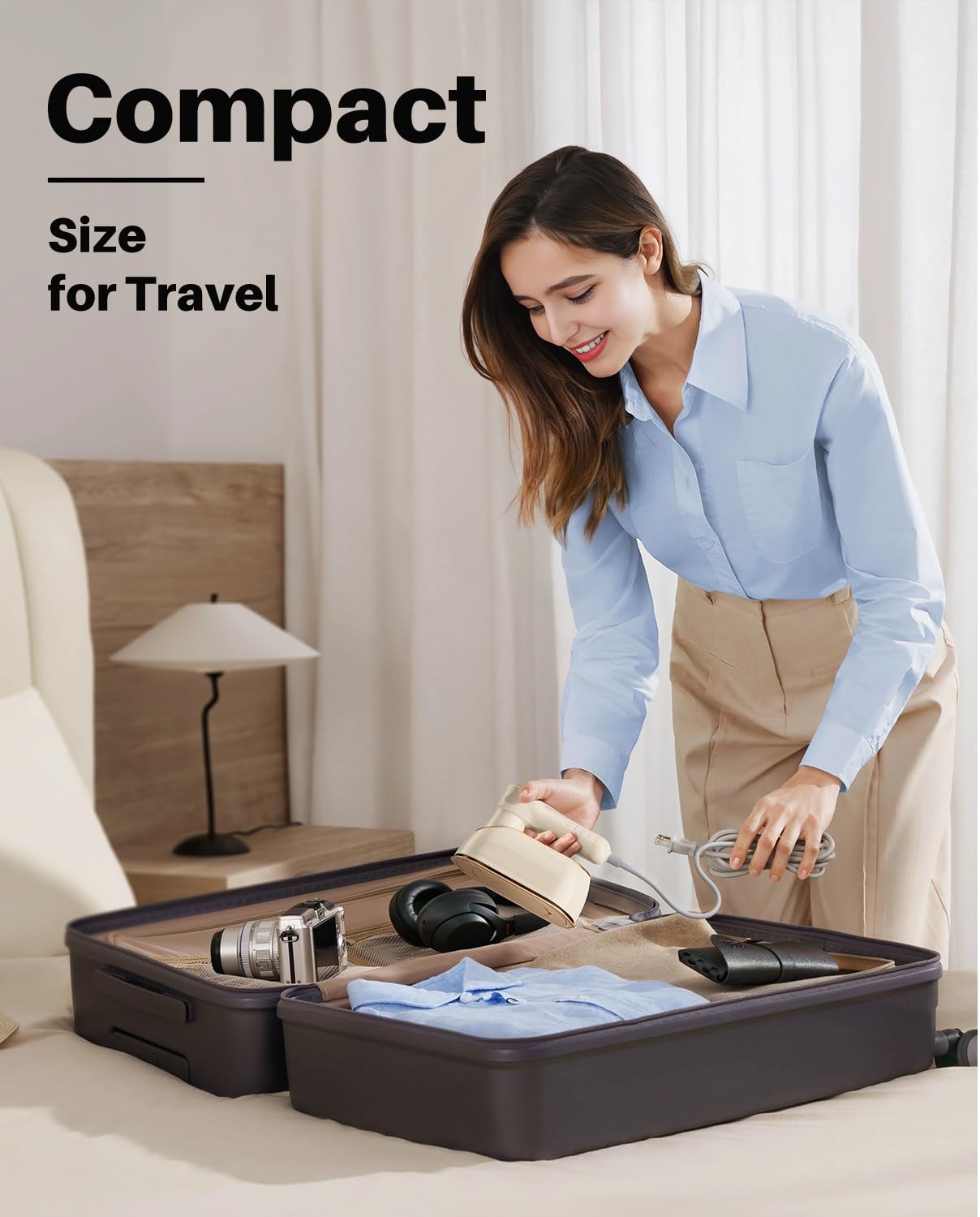 1200W Portable Handheld Garment Steamer - Fast Heating Wrinkle Remover with LCD Display & 4 Modes - 180° Swivel Handle for Home, Dorm, Travel - Perfect for Business Trips, Weddings and Daily Outfits - White
