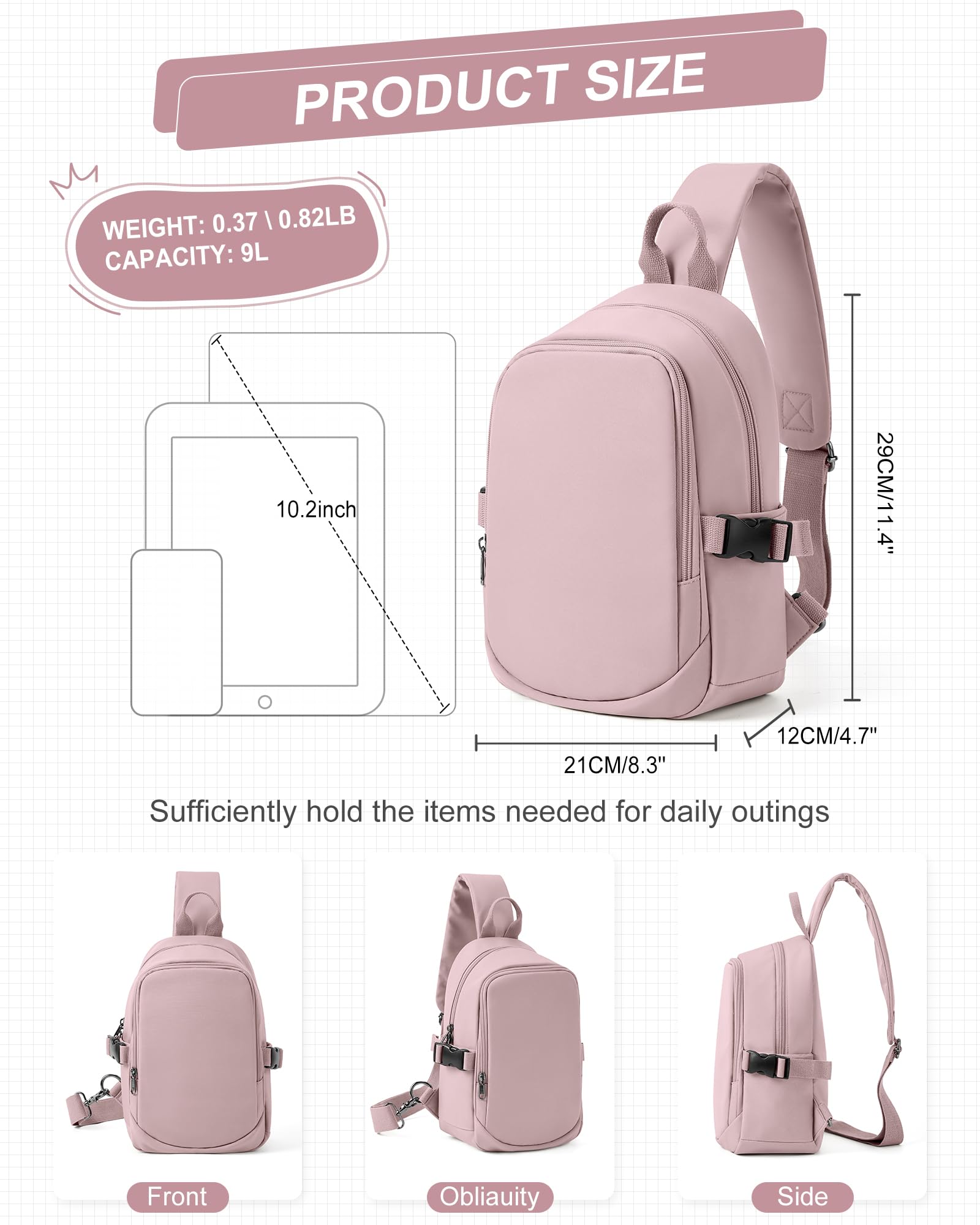 SEAFEW Mini Sling Bag for Men & Women - Lightweight Crossbody Backpack, Multipurpose Shoulder Bag, Small Compact Chest Daypack for Travel, Hiking, Gym & Sports (Pink) - Perfect for Everyday Use, Outdoor Adventures & Fitness Activities
