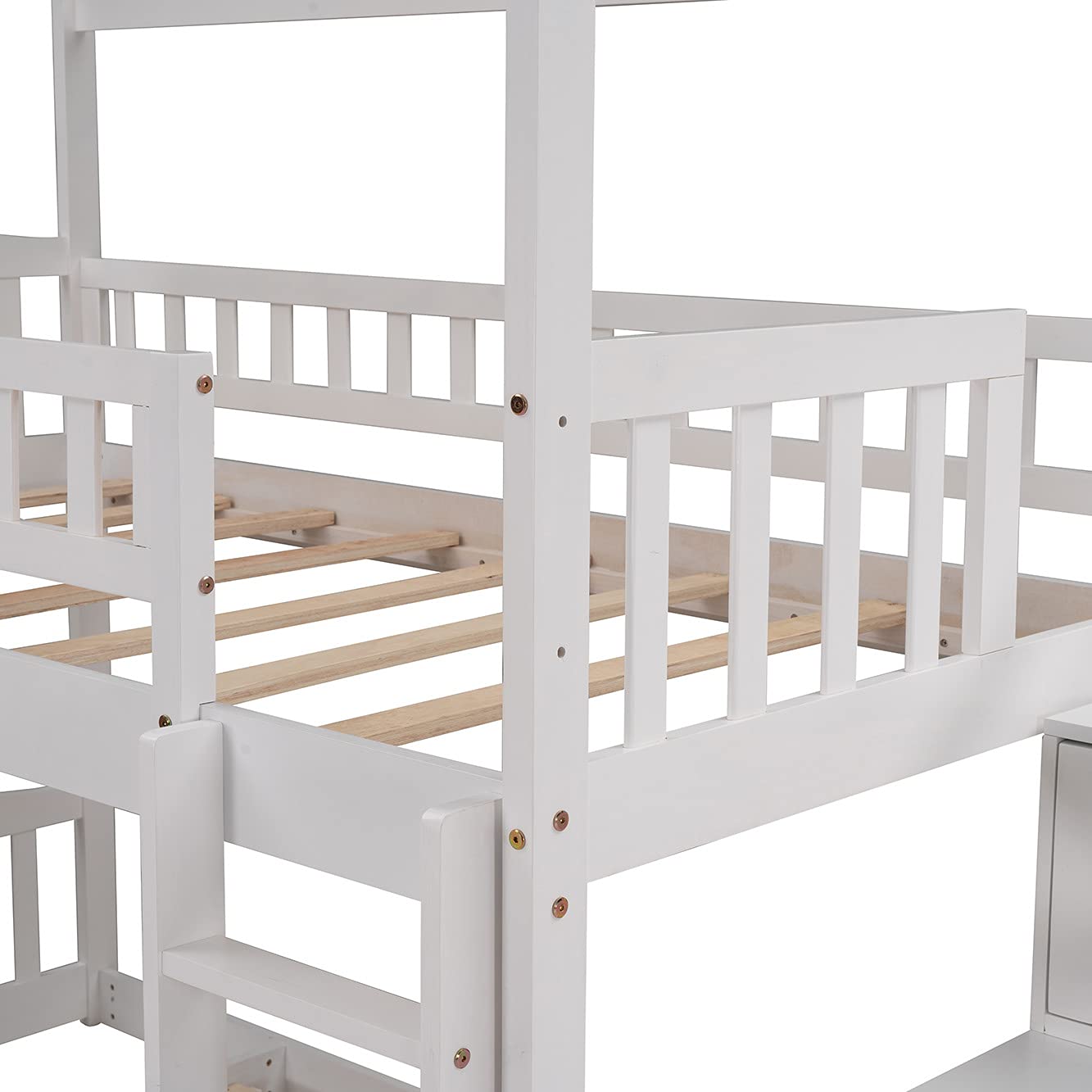 Solid Wood Twin Over Twin Bunk Bed with Slide - Kids House-Shaped Loft Bed Frame with 2 Drawer Stairs & Ladder for Boys, Girls, Teens - No Box Spring Needed (White) - Perfect for Small Bedrooms, Shared Kids Rooms & Play Areas