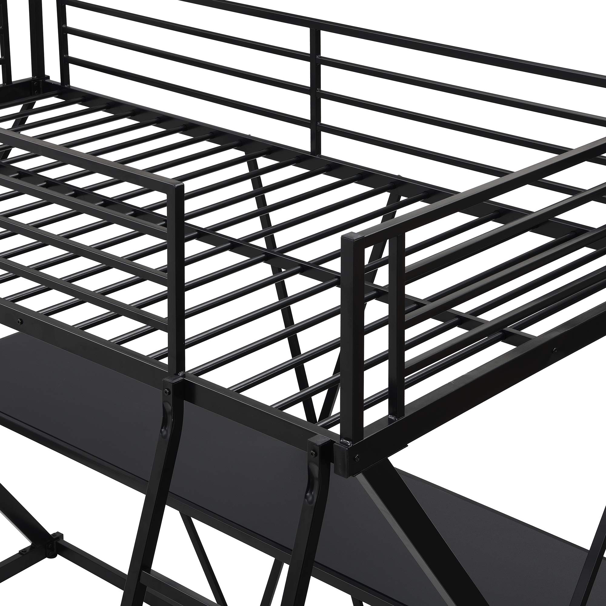 **Twin Steel Loft Bed for Kids & Teens - Sturdy X-Shaped Frame with Built-in Desk, Angled Ladder & Full-Length Guardrails - No Box Spring Needed (Black) - Perfect for Small Bedrooms, Dorms & Space-Saving Kids' Rooms**