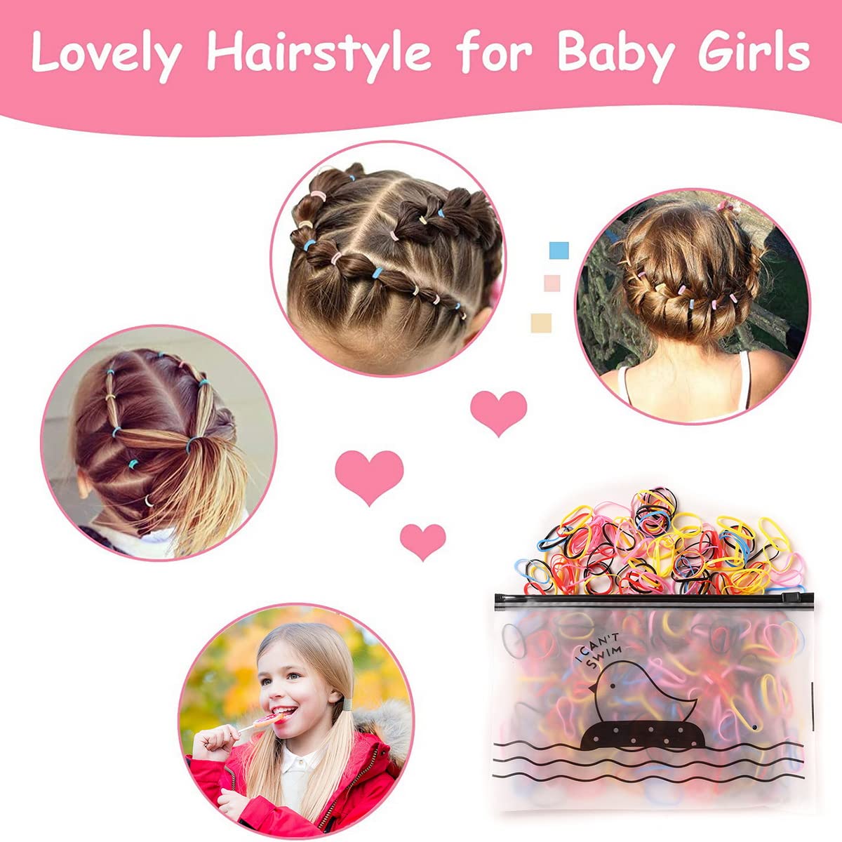 1000PCS Elastic Hair Ties Mini Rubber Bands - Colorful Disposable Hair Bands for Kids, Girls & Adults - Perfect for Braids, Ponytails & Daily Hair Styling