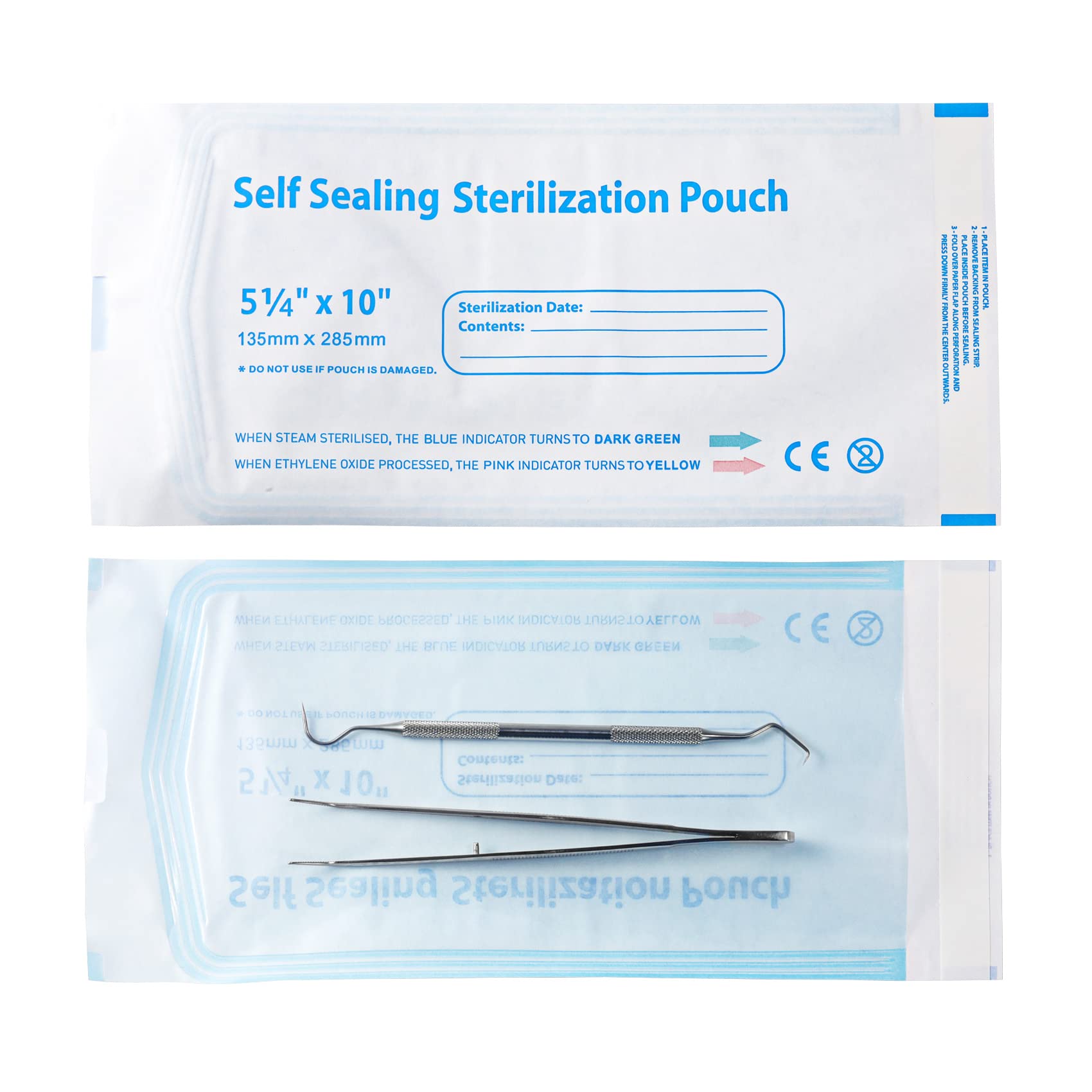 Annhu 5.3 x 11 Inch Self-Sterilizing Pouches - 100 Pack Self-Seal Sterilization Bags for Dental Instruments, Beauty Tools & Nail Equipment | Perfect for Dentist Offices, Salons & Home Sterilization Use