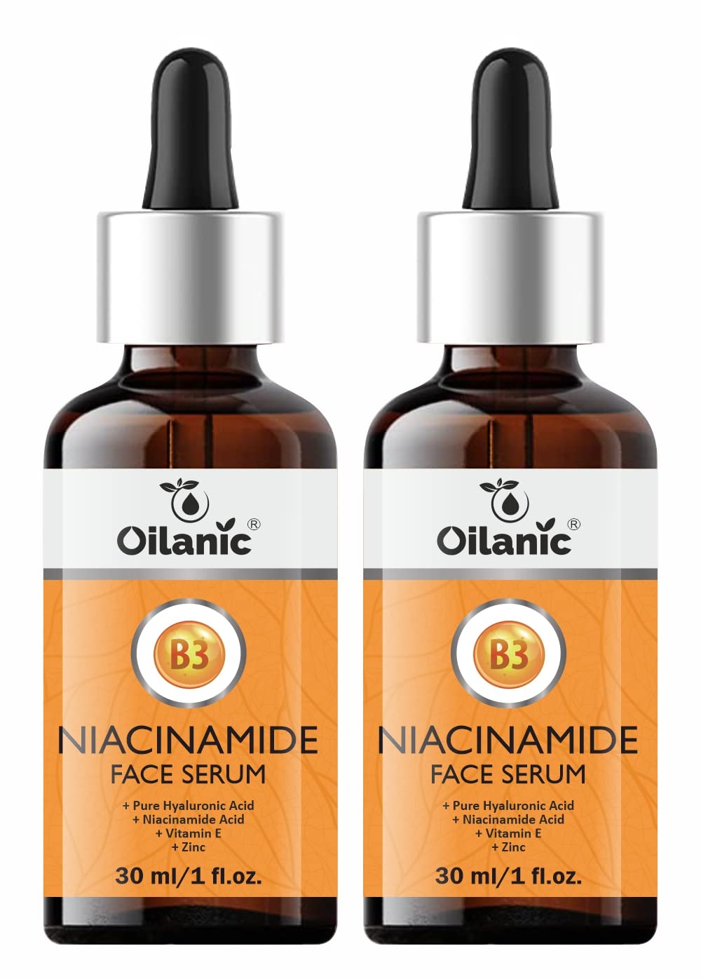 Oilanic Niacinamide 10% Face Serum with Vitamin B3 & Hyaluronic Acid - Brightening & Hydrating Treatment for Dry, Sensitive, Oily & Acne-Prone Skin - 2 Pack (30ml Each) - Perfect for Daily Skincare Routine & Blemish Control