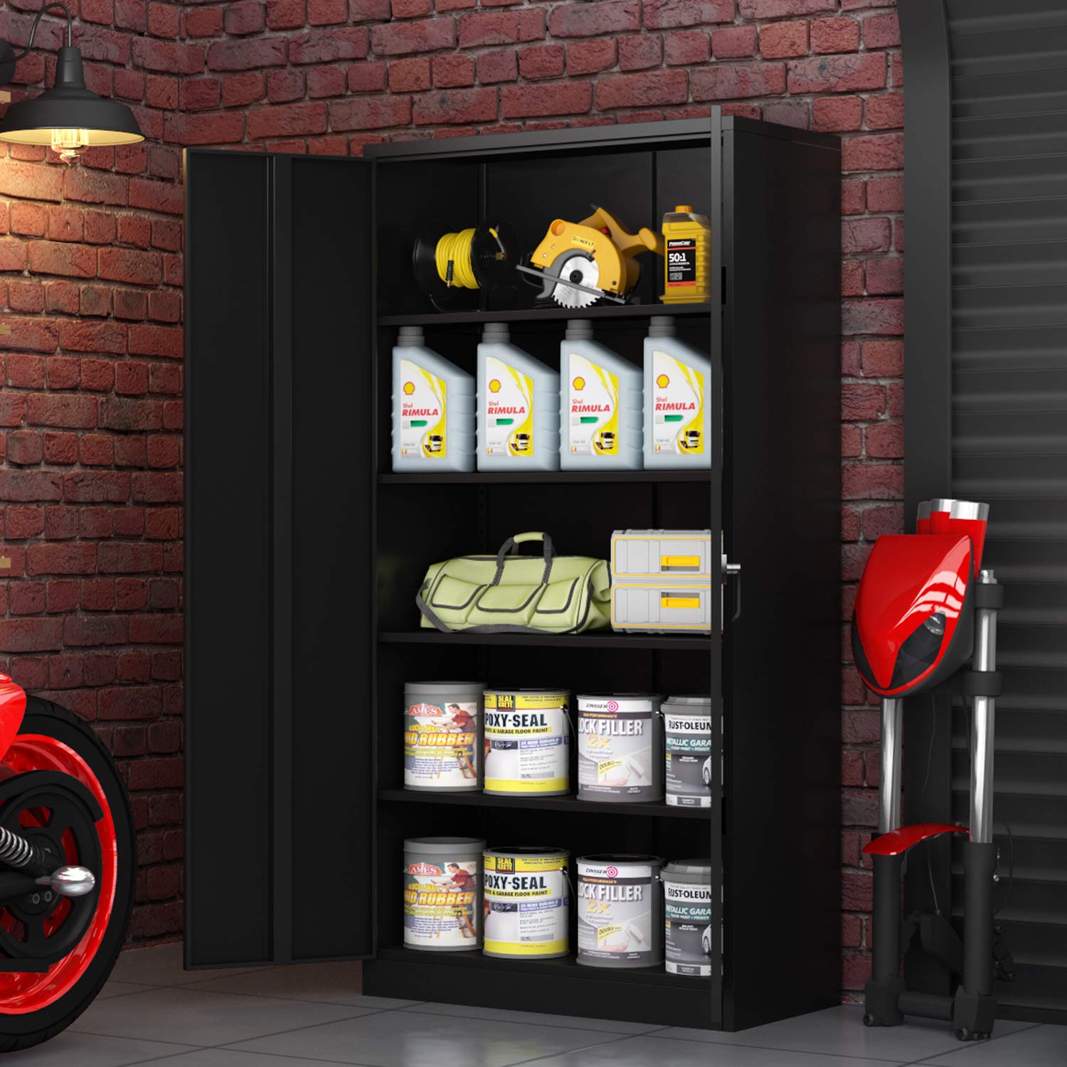 Heavy Duty Lockable Metal Storage Cabinet - 2 Doors & 4 Adjustable Shelves, 71