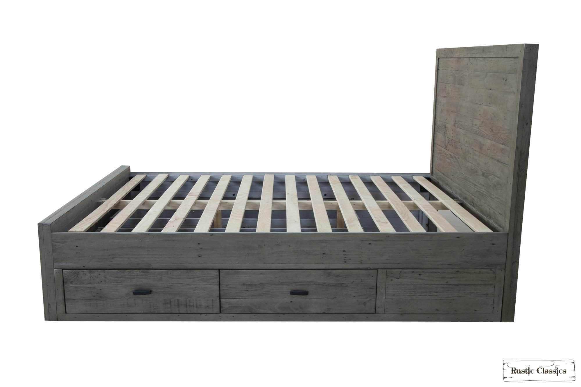 Whistler Grey Reclaimed Wood Platform Bed with 4 Storage Drawers - Queen & King Size - Perfect for Modern Bedroom, Guest Room & Small Space Organization