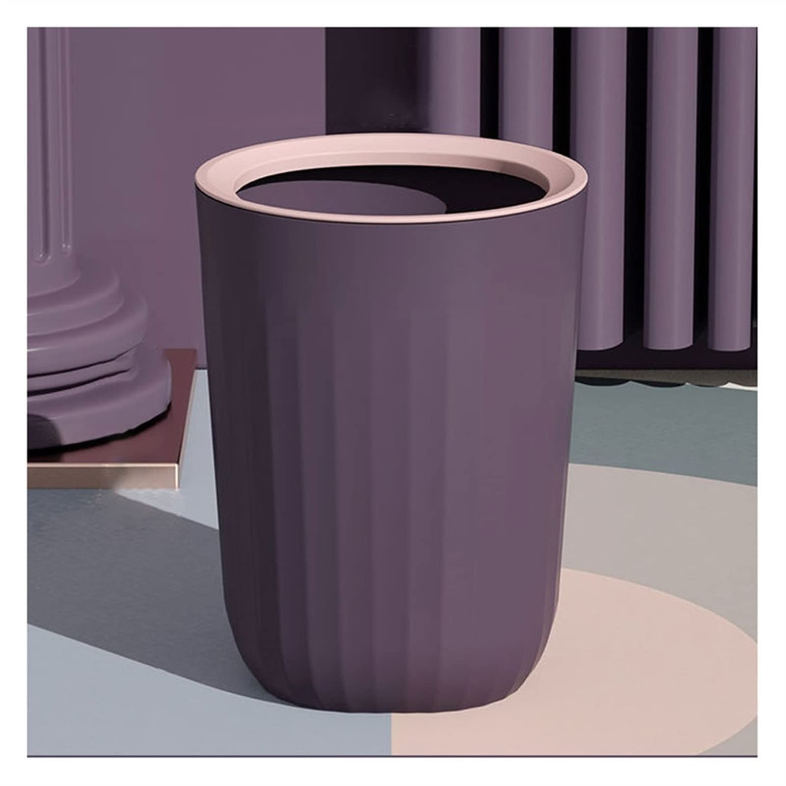 Vertical Striped Trash Can - Lidless Office & Household Waste Bin, Large Paper Basket for Bedroom, Living Room & Bathroom | Durable Indoor Garbage Can (Color A) - Perfect for Home, Office & Dorm Organization
