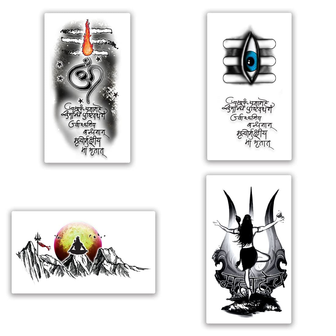4-Pack Temporary Tattoo Stickers - Mom Dad Lord Shiva Designs for Men & Women (2x4 Inch) | Waterproof Body Art for Festivals, Parties & Spiritual Events