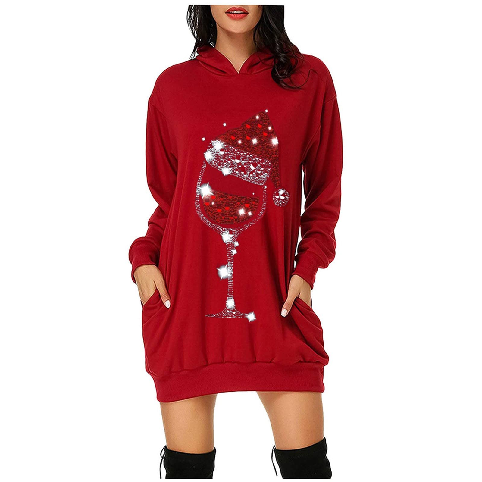 RIJJTRP Women's Fashion Hoodies & Sweatshirts - Christmas Graphic Print Hoodie with Hip Pocket, Casual Pullover Top Dress | Perfect for Holiday Gifts, Winter Outfits and Cozy Loungewear